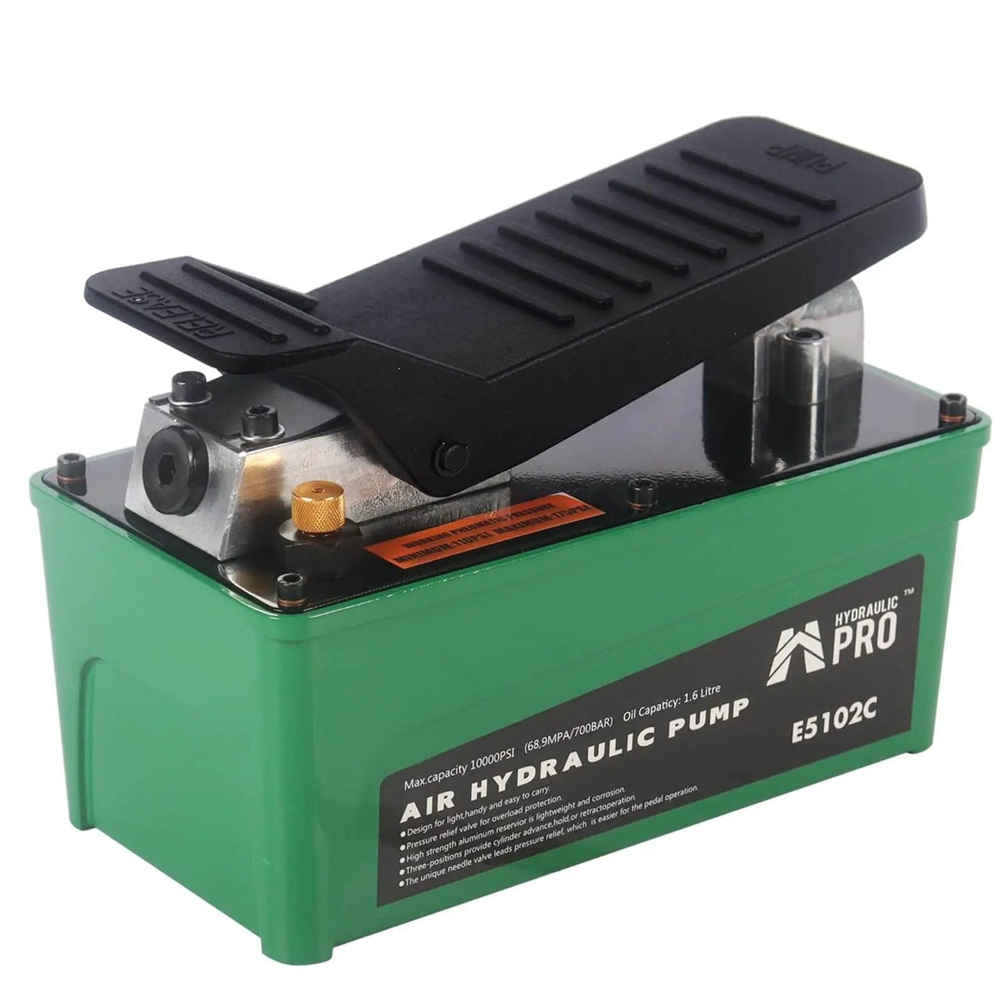 Powerful 10,000 PSI Air Hydraulic Pump With 1.6L Reservoir And Foot Pedal, Three Eighths NPT Oil Outlet, One Quarter Inlet