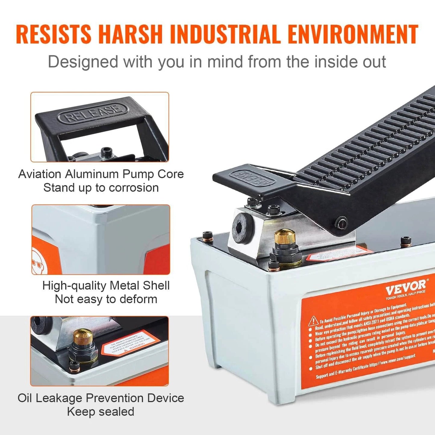 Air Hydraulic Pump, 10,000 PSI 1/2 Gal Reservoir, NPT 3/8" Oil Outlet, NPT 1/4" Inlet, 6.6 ft Pipe, foot actuated, grey