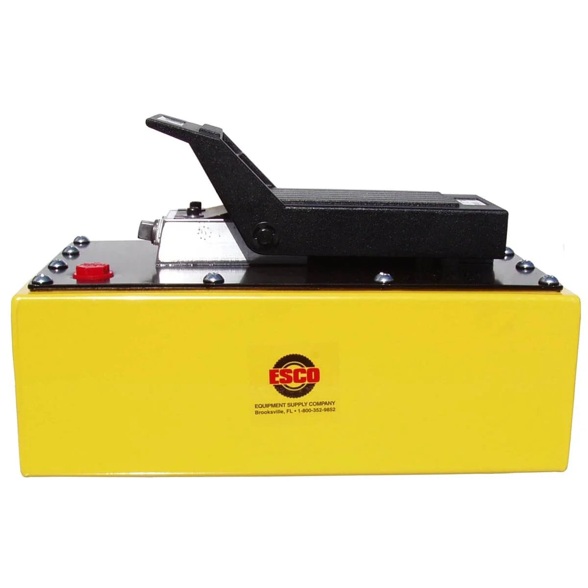 ✝️ Air Hydraulic Pump, 5 Quart Metal Reservoir, 10,000 PSI replacement side view with yellow ESCO branding