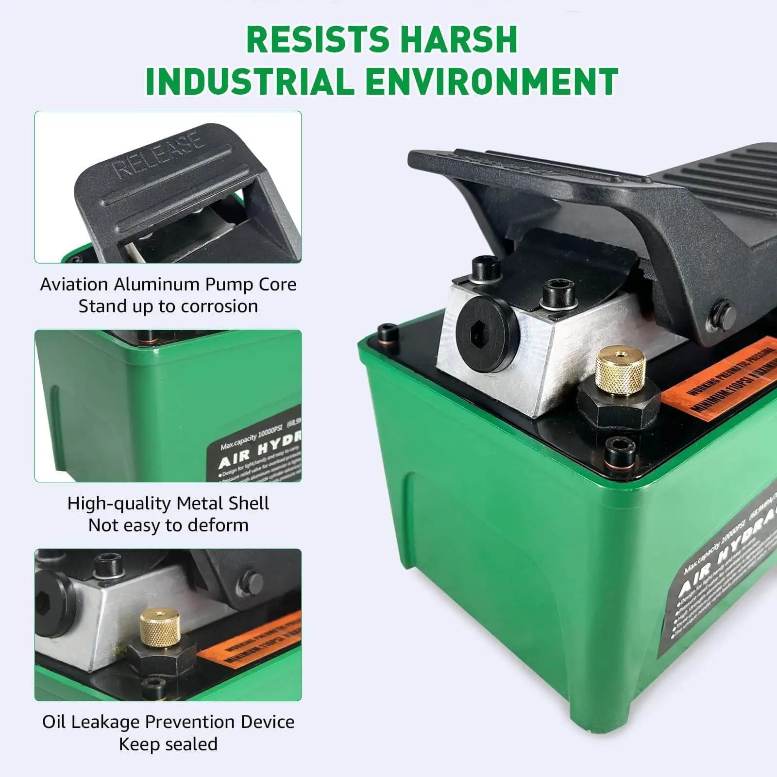 Powerful 10,000 PSI Air Hydraulic Pump with 1.6L Reservoir and Foot Pedal, Three Eighths NPT Oil Outlet, One Quarter Inlet