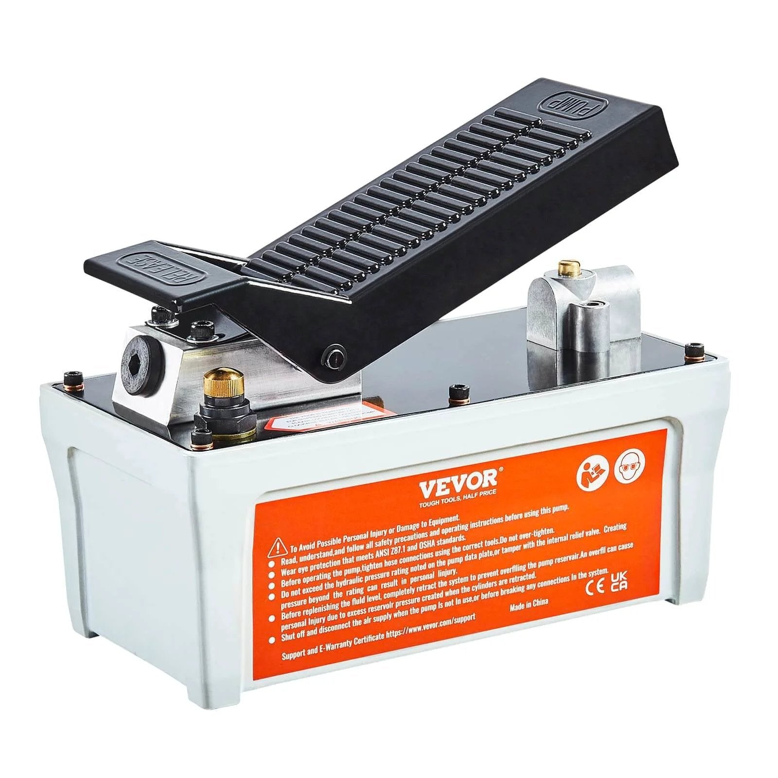 Air Hydraulic Pump, 10,000 PSI 1/2 Gal Reservoir, NPT 3/8" Oil Outlet, NPT 1/4" Inlet, 6.6 ft Pipe, Foot Actuated Pump, Grey