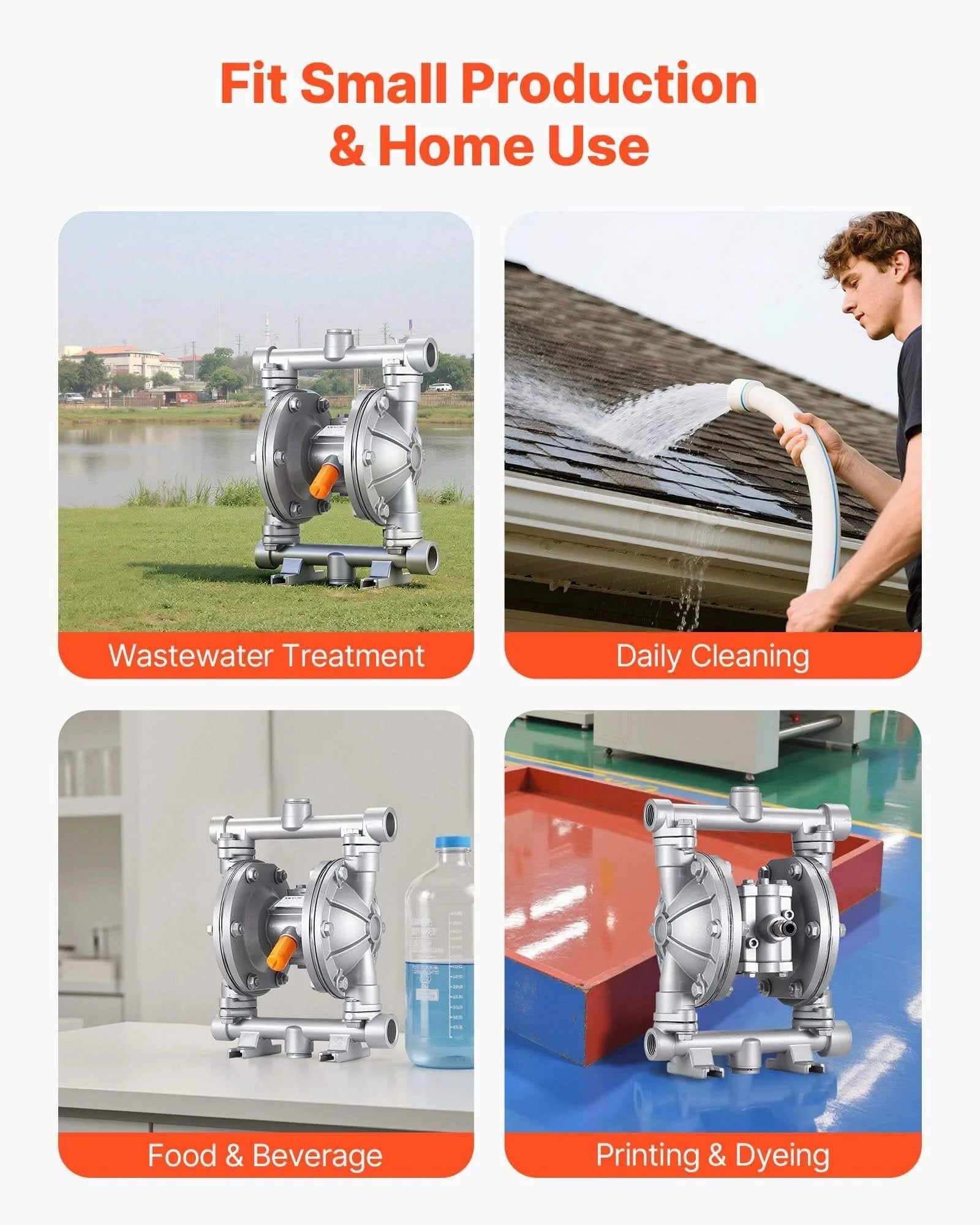 Air Operated Double Diaphragm Pump, 6.6 GPM, 3/8 inch Inlet & Outlet Pneumatic Waste Oil Transfer Pump used in various settings