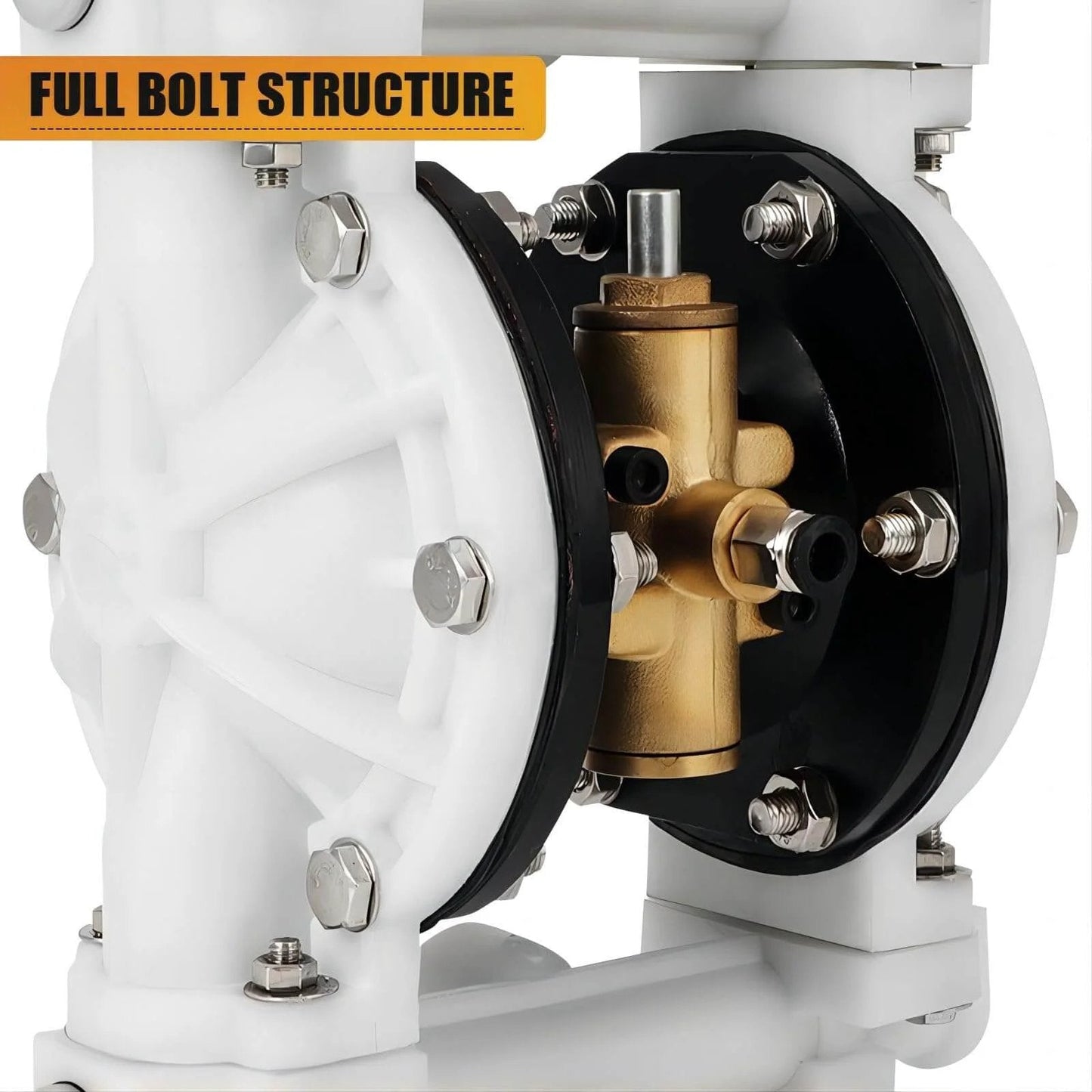 Close-up of Air Operated Double Diaphragm Pump QBK-15 showing full bolt structure and components.