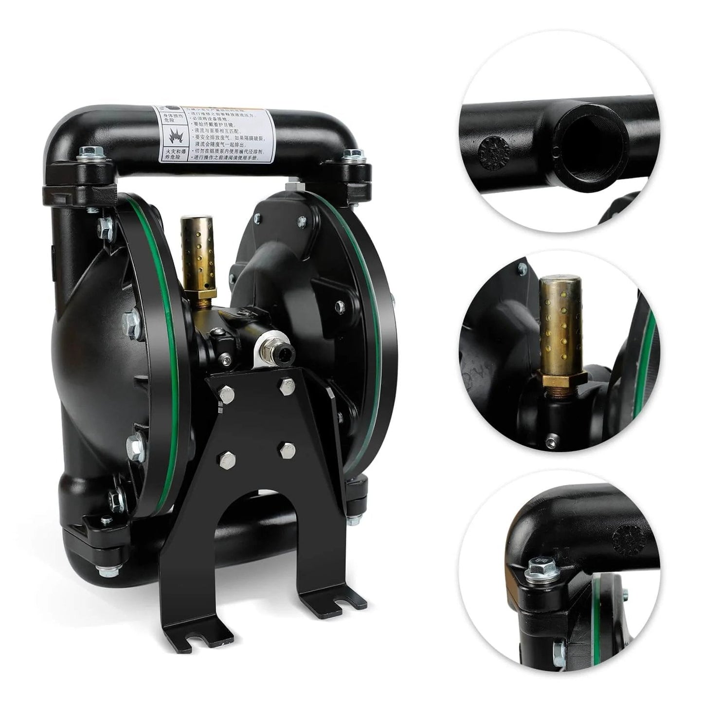 Air-Operated Double Diaphragm Pump, 35 GPM Dual Diaphragm Air Pump Pneumatic Waste Oil Transfer Pump for Chemical, 1 Inch Inlet/Outlet Port