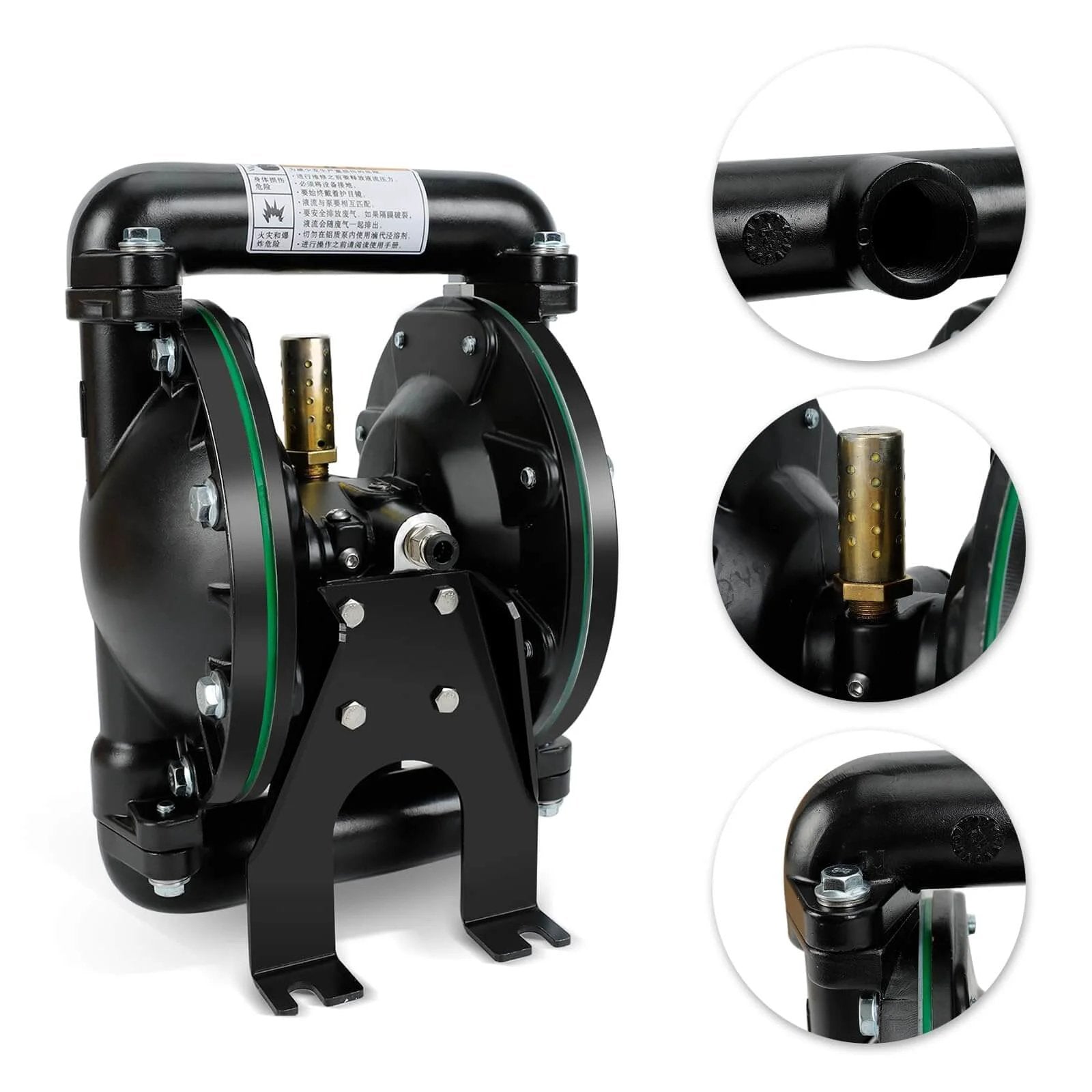 Air-Operated Double Diaphragm Pump, 35 GPM Dual Diaphragm Air Pump Pneumatic Waste Oil Transfer Pump for Chemical, 1 Inch Inlet/Outlet Port