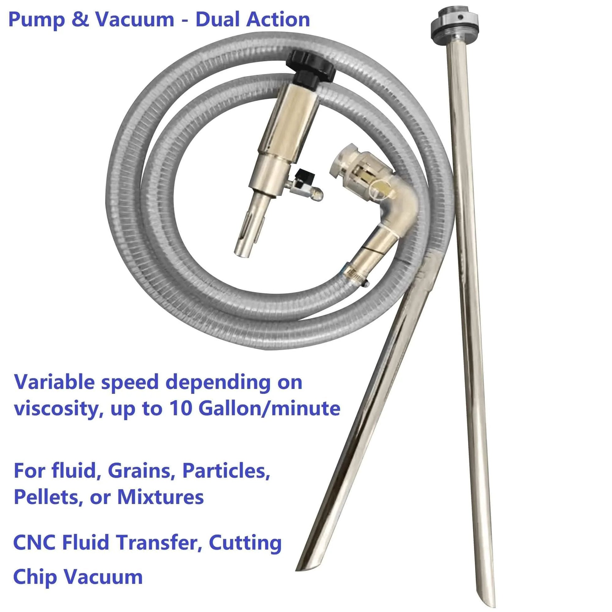 Oil Transfer Pump, Air Operated, Pneumatic, 55 Gallon Drum, 1.25 Inch ID, Teflon Packing, with dual-action hose and nozzle