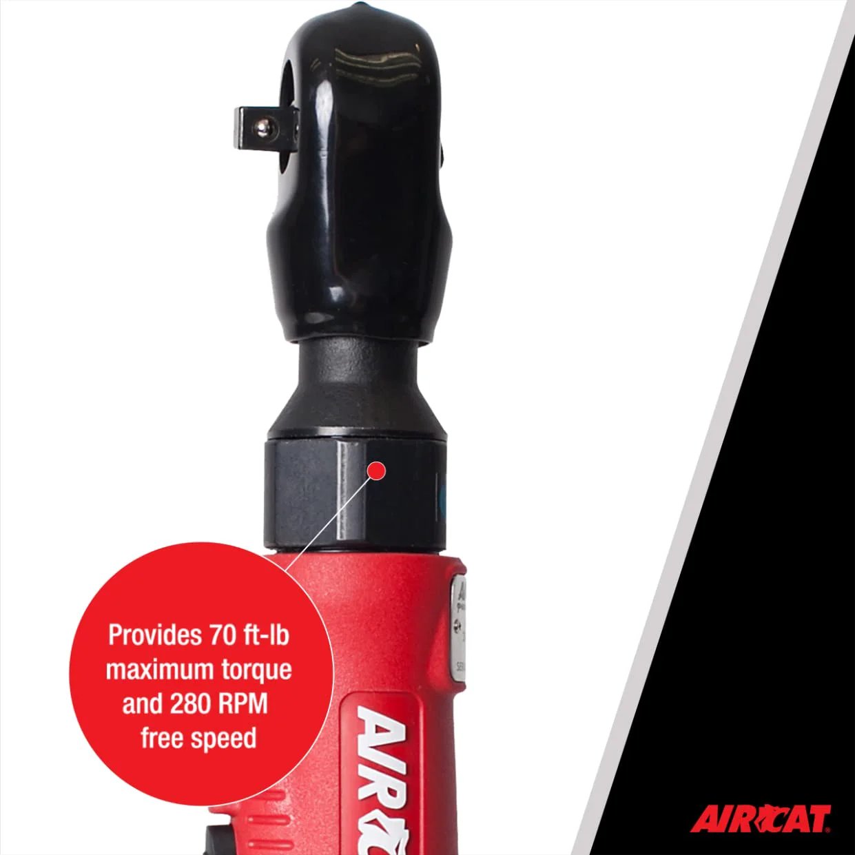 Front view of Pneumatic Tools 802: Composite Twin Pawl Ratchet Wrench 70 ft-lbs of Torque - 3/8-Inch showing torque specs.