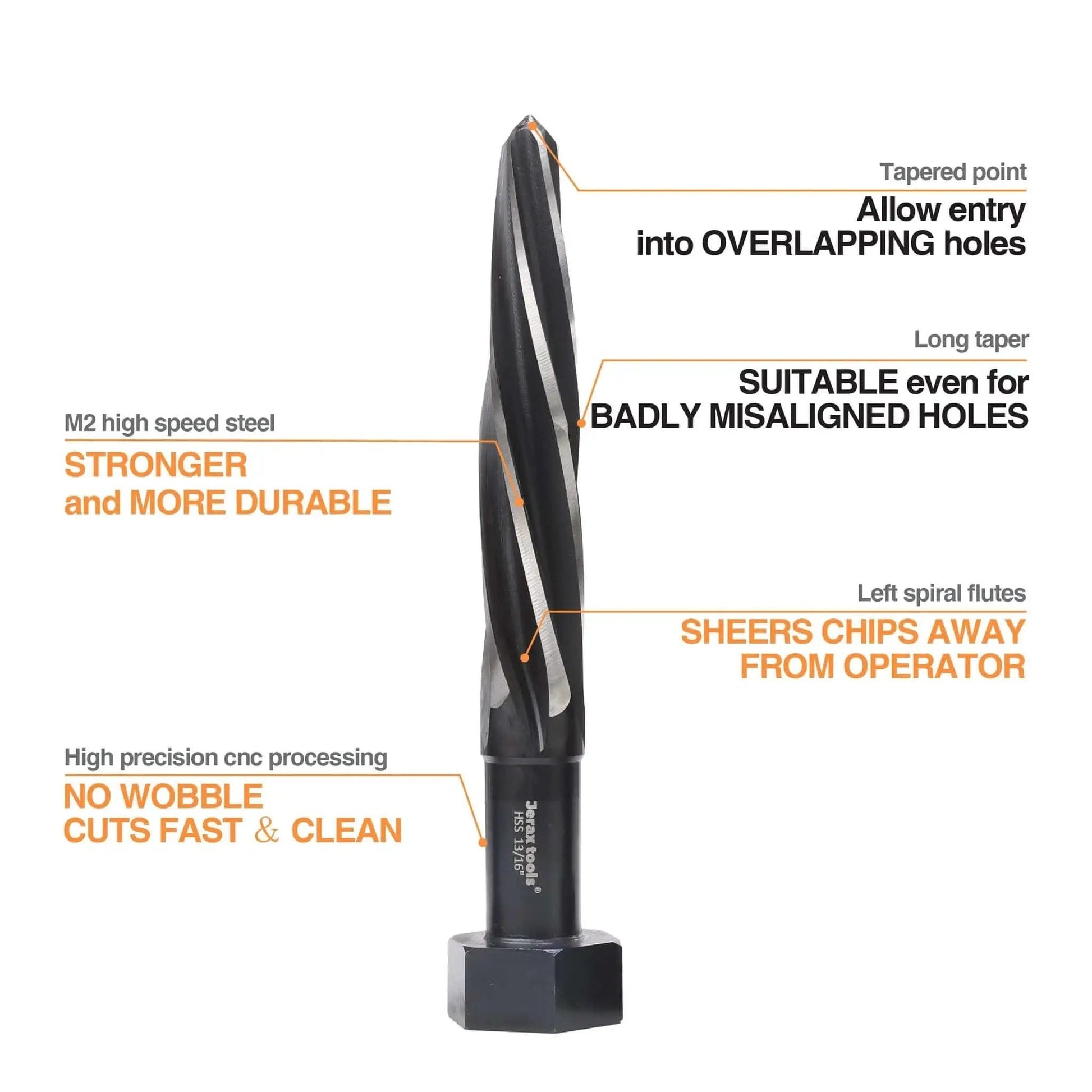 Aligning Reamer Tool Pro Grade HSS M2 Spiral Flute With 13 Sixteenth Inch Cutter Diameter And Machined Hex Shank For Impact Wrenches