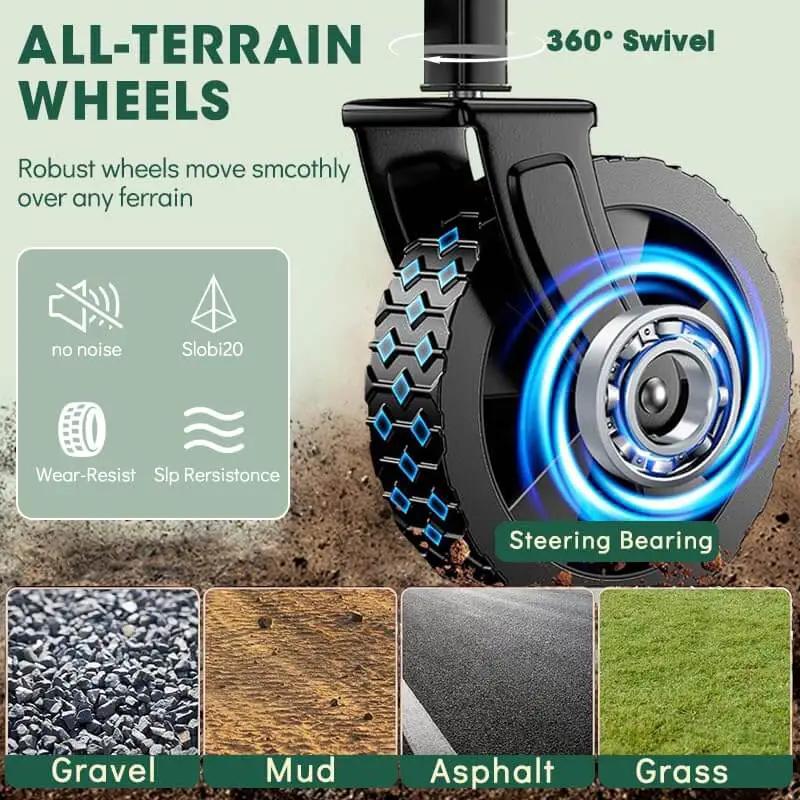 360° swivel wheel of Heavy Duty Collapsible Wagon With Wheels 370 Lb Capacity Foldable Beach Cart for all-terrain use