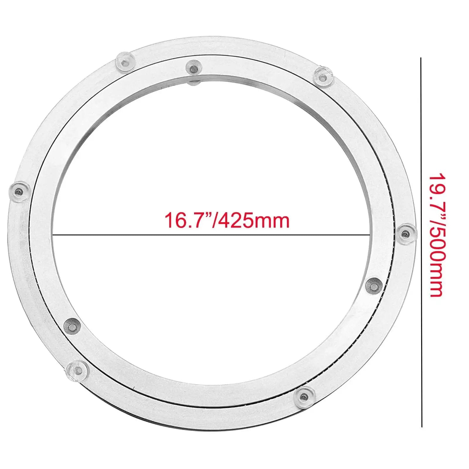 Heavy Duty Turntable Bearing For Lazy Susan Rotating Plate Made From Aluminium Alloy with dimensions in inches and millimeters