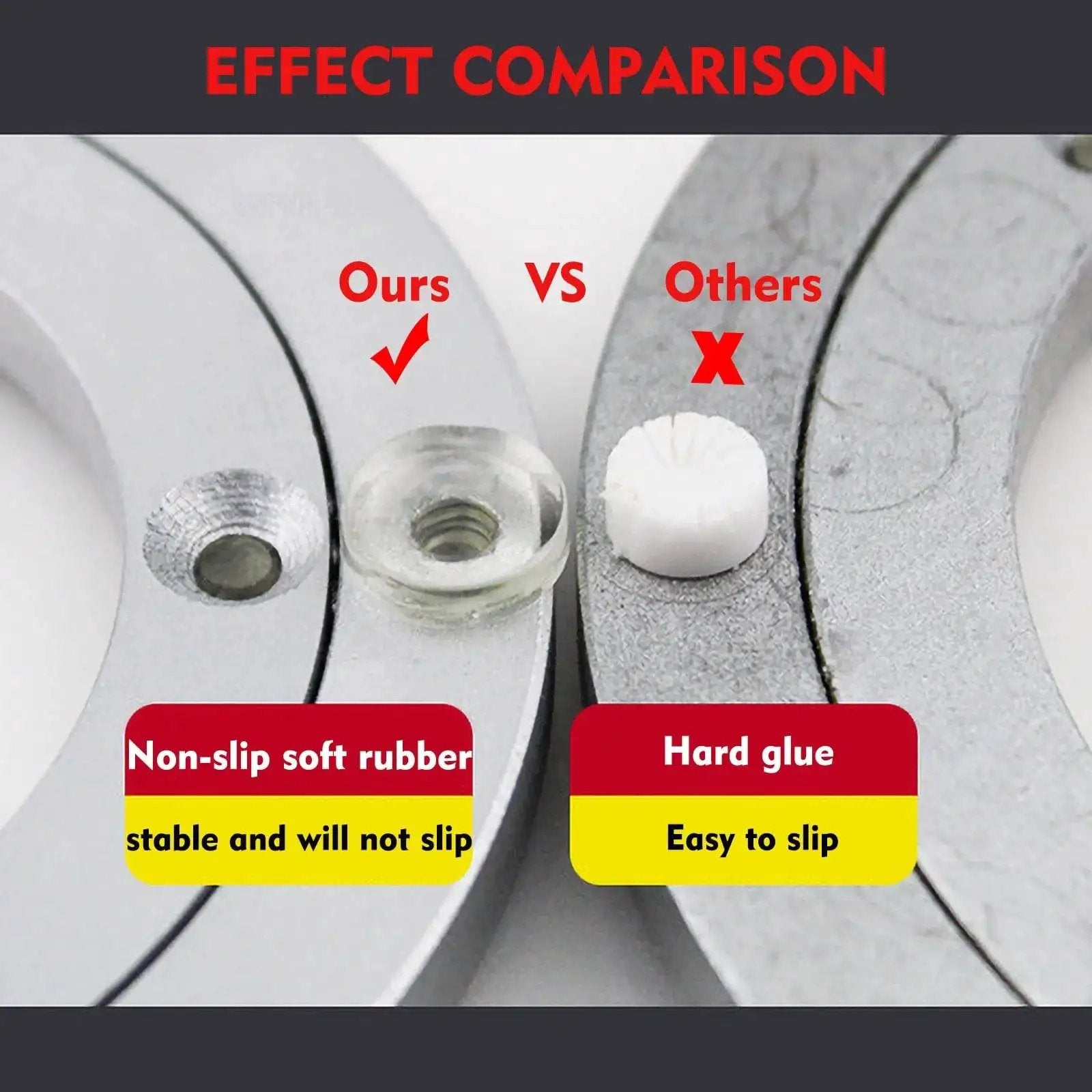 Effect comparison of heavy duty aluminium alloy turntable bearing with non-slip soft rubber vs hard glue for sturdy swivel action.