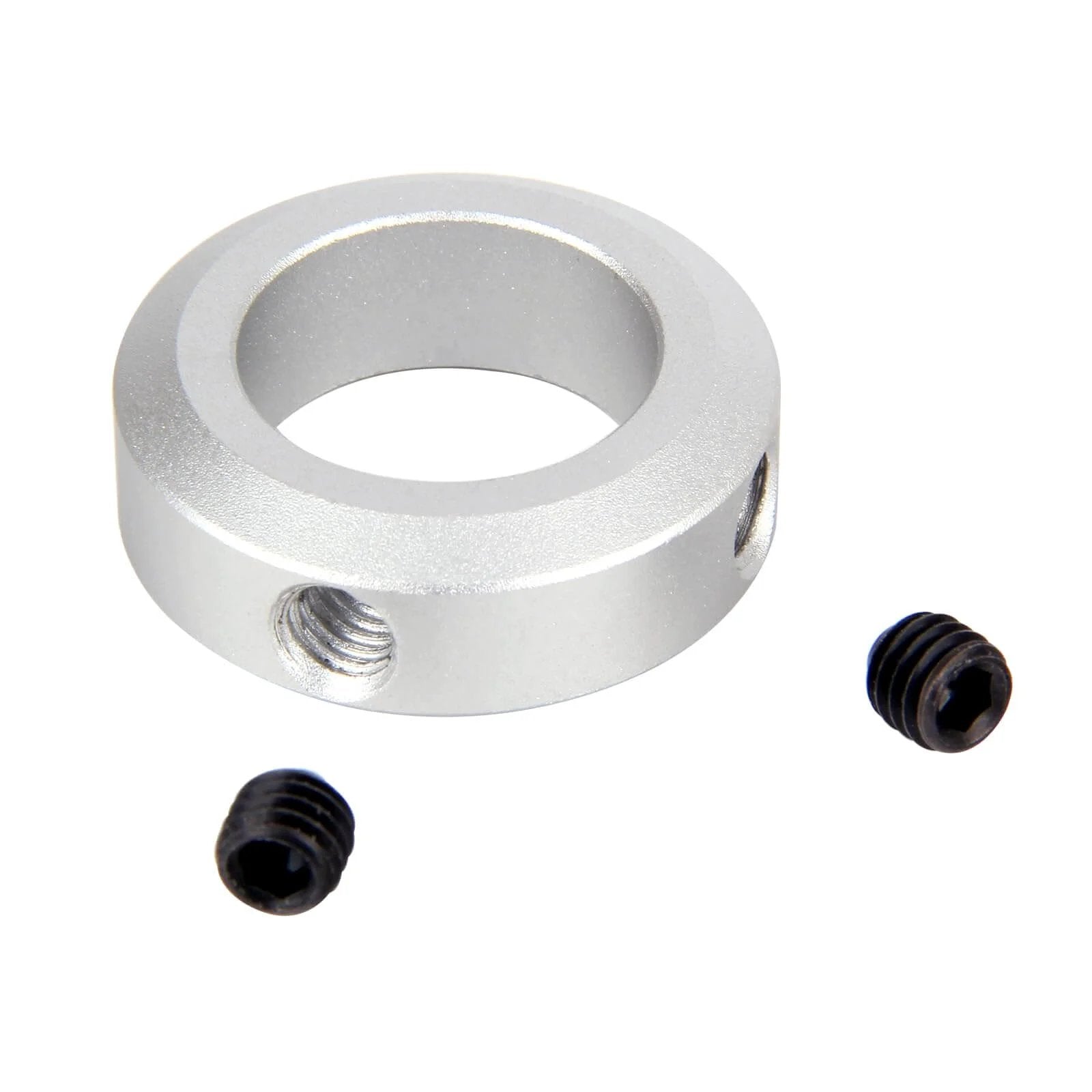 (4-Pack) 22mm Bore Shaft Collars, Aluminum Alloy Screw Style Clamping Collars, 35mm Outer Diameter, 10mm Width - Suitable for CNC Machines and Conveyor Systems, featuring a silver aluminum collar with screws.