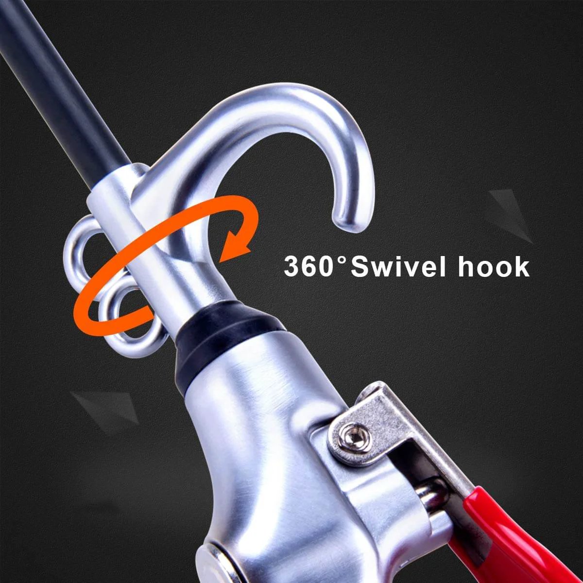 Close-up of 360° swivel hook on High Volume Air Blow Gun Alluminum Rubber Guard Air Flow Nozzle,Industrial Household Air Blower Gun,Pneumatic Air Compressor Accessories Dust Cleaning Tool