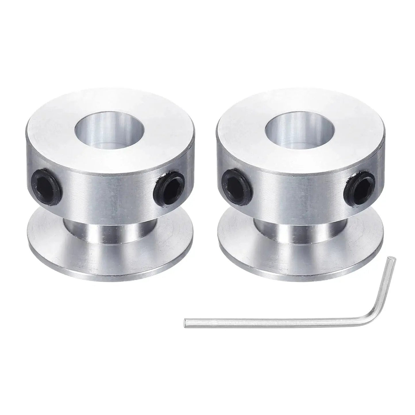 Two Aluminum Single Groove Belt Pulley 8mm Fixed Bore 20mm OD For 6mm PU Round Belt, Two Pack With Hex Wrench, High Strength