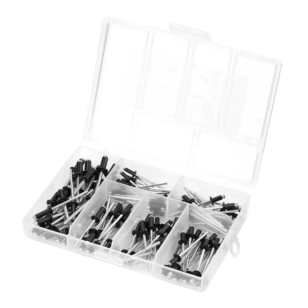 Aluminum Blind Rivets Set 120 Pieces Assorted Sizes Round Dome Head Pop Rivets With Smooth Mandrels in storage box