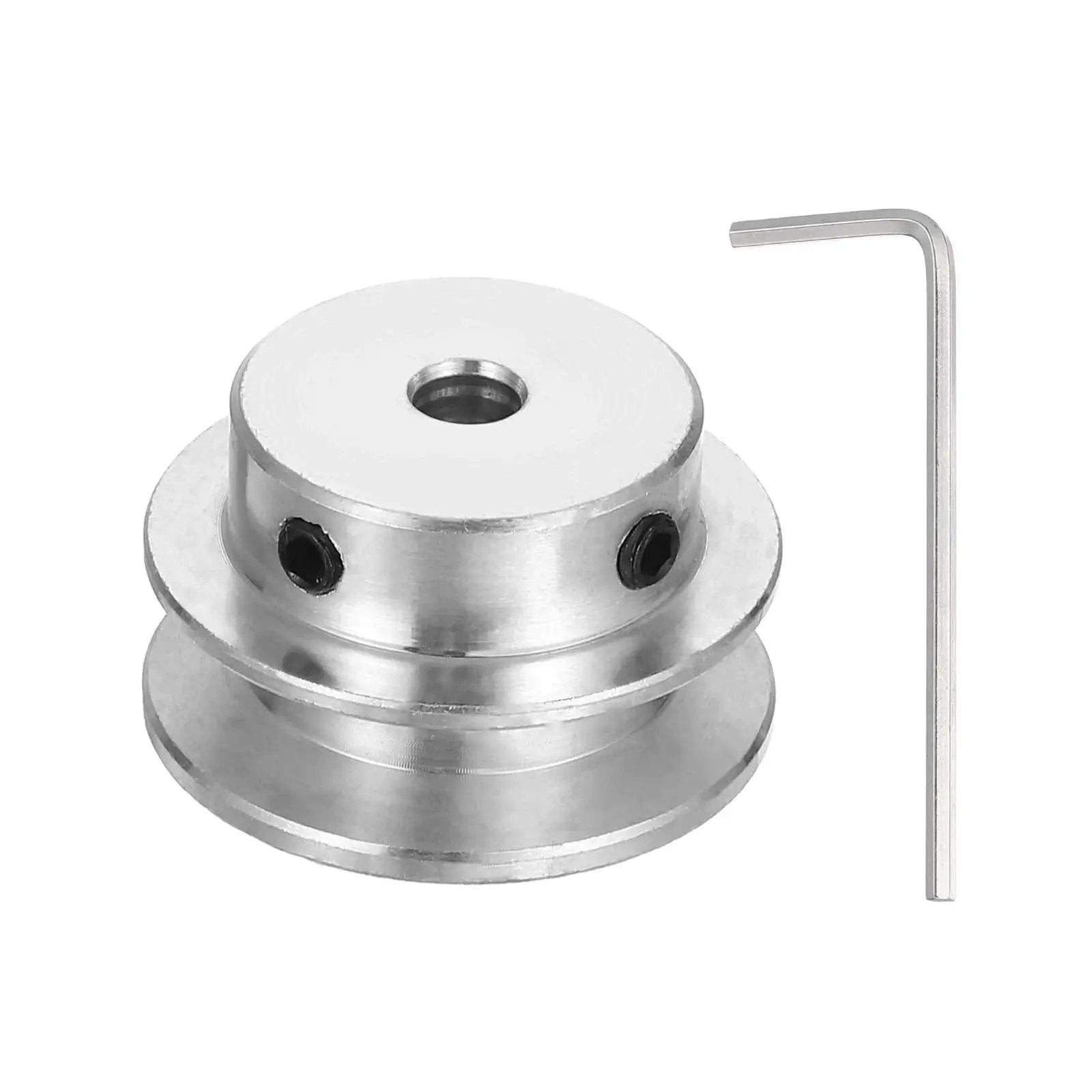 Lightweight aluminum fixed-bore pulley for 5 to 6mm belts with 5mm bore, 30mm outer diameter, 7mm groove, hex wrench included.