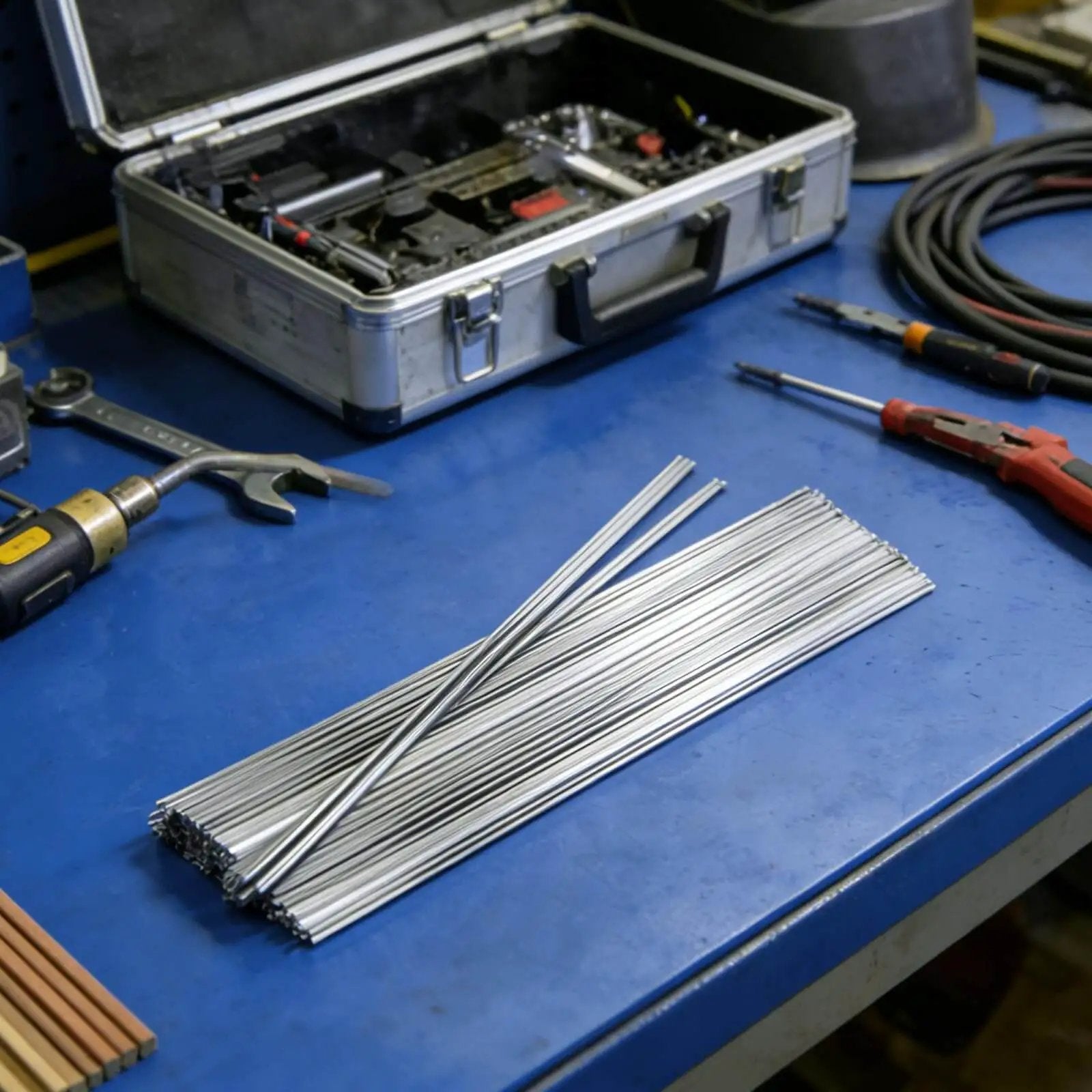 Aluminum Brazing Rods 50 Pack Low Melt Aluminum Welding Rods 716 To 752 Degrees Fahrenheit Flux Core No Flux Required on workbench