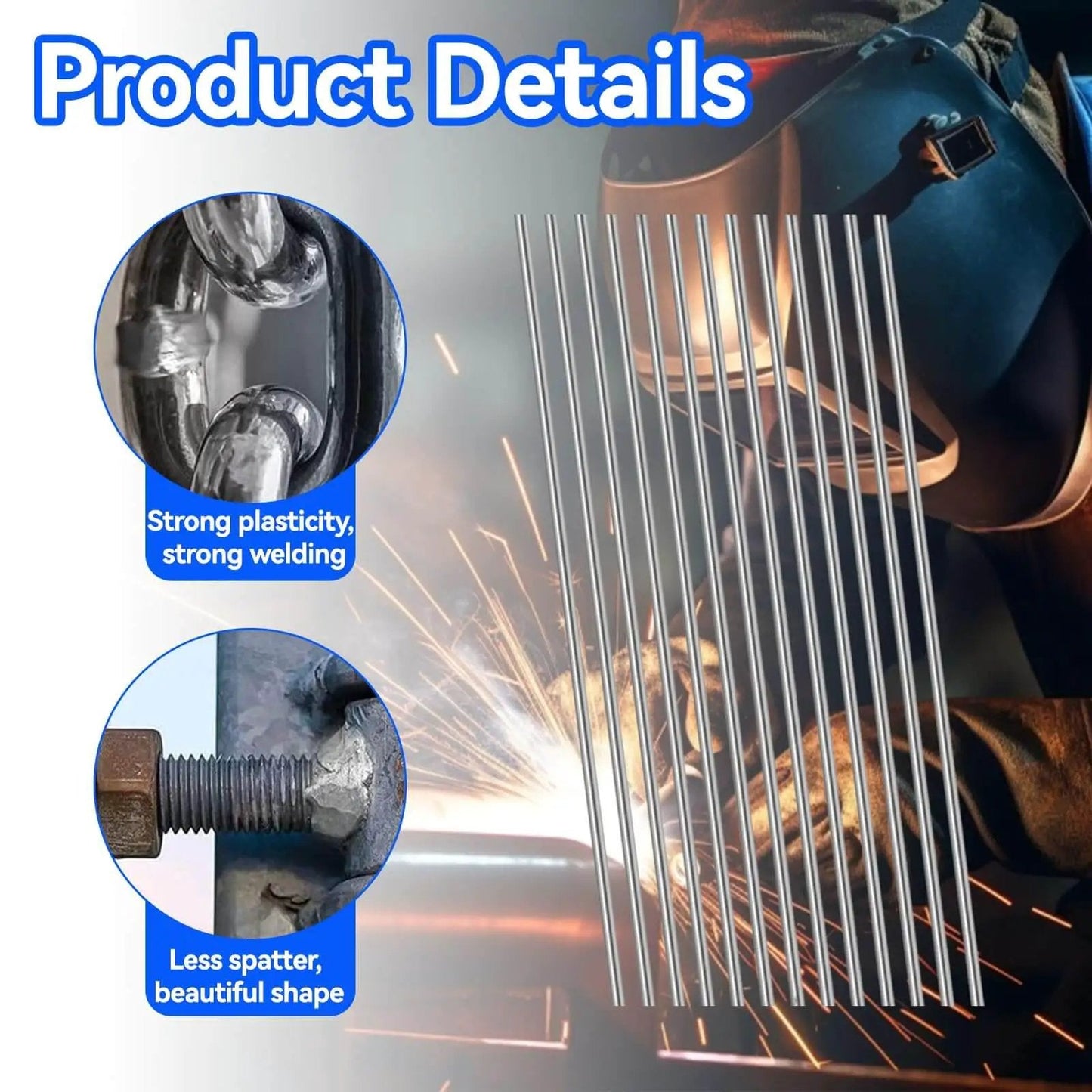 Aluminum Brazing Rods 50 Pack Low Melt Aluminum Welding Rods 716 To 752 Degrees Fahrenheit showcased with welding sparks