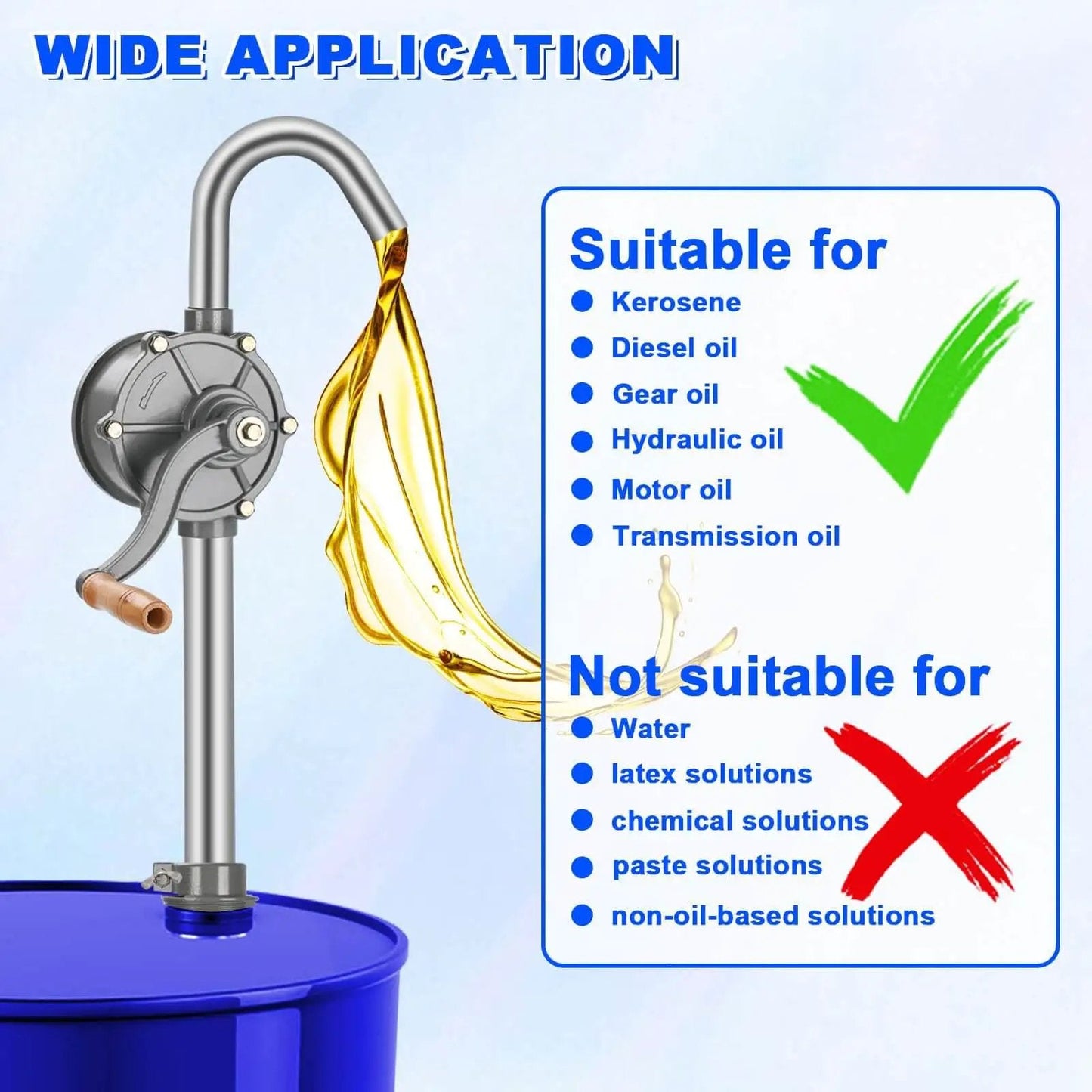 55 Gallon Drum Pump For Oil, Diesel, Kerosene, And Hydraulic Fluid, Rotary All Aluminum Manual Hand Transfer Pump overview