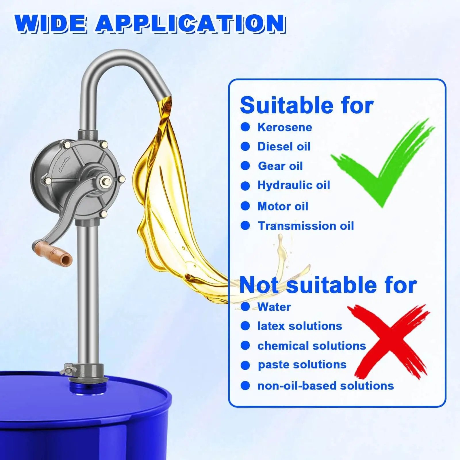 55 Gallon Drum Pump For Oil, Diesel, Kerosene, And Hydraulic Fluid, Rotary All Aluminum Manual Hand Transfer Pump overview