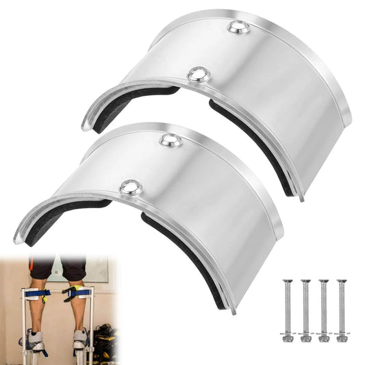 Image of ✝️ 2 PCS Drywall Stilt Replacement Part, Aluminium Alloy Stilt Accessories Curved plate for fixing legs, shown with assembly bolts.