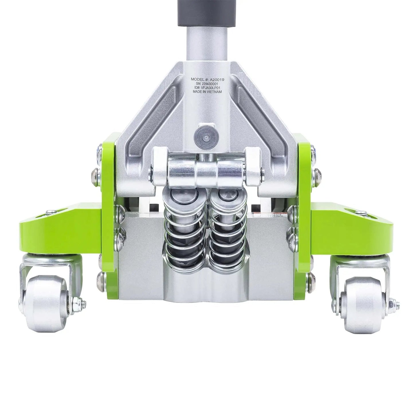 Front view of 3-Ton Quick Rise Aluminum Floor Jack With Dual Pump Pistons, Reinforced Lift Arm, Low Profile, Model A20019