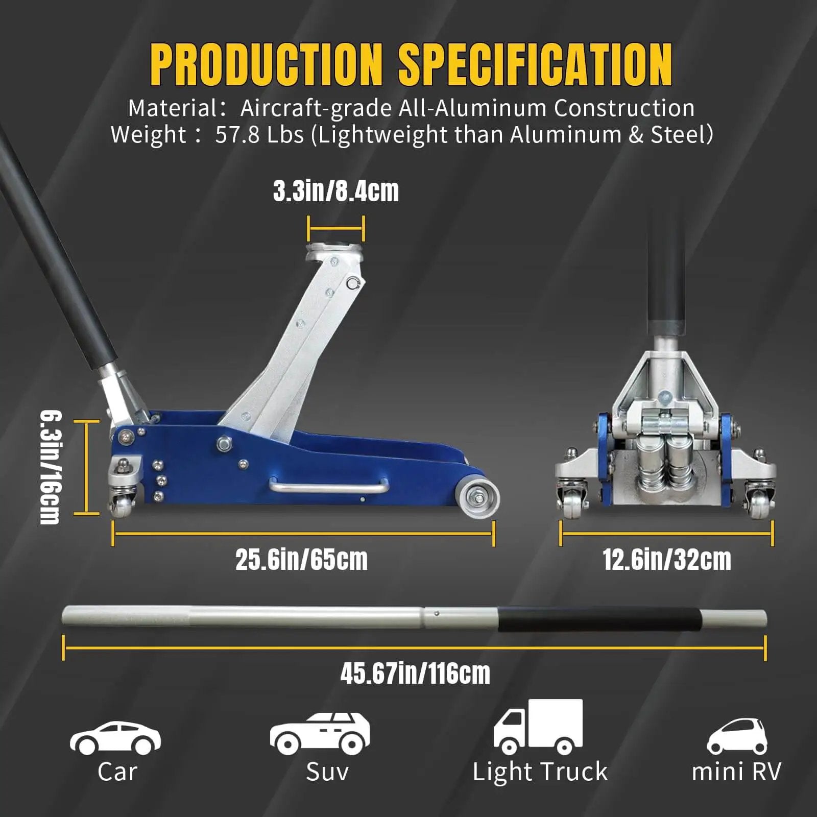 Beefy Ultra Lightweight 3 Ton Aluminum Floor Jack With Quick Rise Dual Pump For Cars And Trucks Low Profile Racing Jack