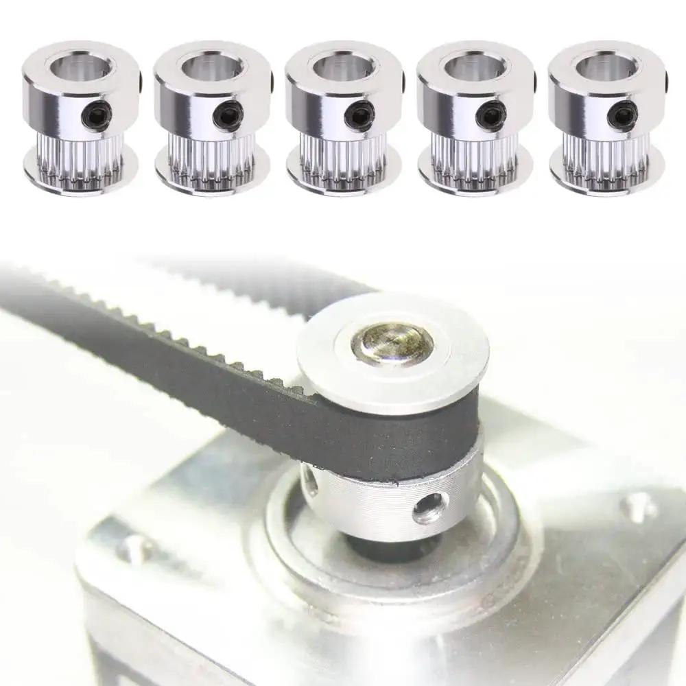 Image of GT2 Timing Belt Pulley 20 Teeth 8mm Bore Aluminum Synchronous Wheel with belt installed, set of 5.