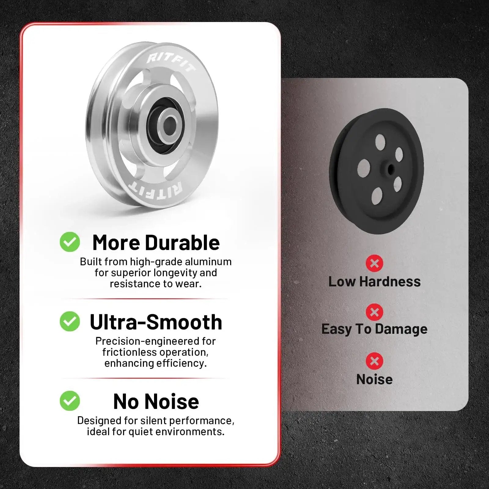 Pro Grade Aluminum Heavy Duty Pulley Wheel For Gym Equipment RitFit 90mm Bearing Pulley Comparison With Features Highlighted