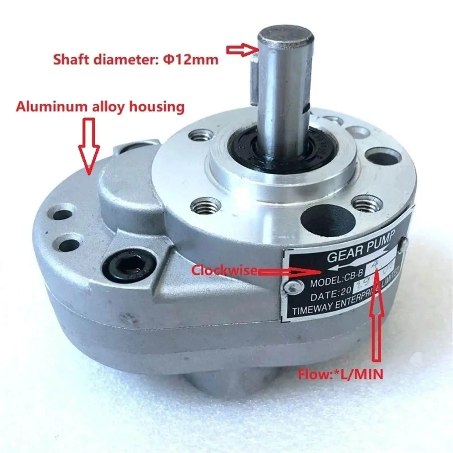 Hydraulic Gear Pump Oil Lubrication System For Machine Tools With Aluminum Alloy Housing Precision Built For Fast Response And Smooth Operation Durable Hydraulic Pump For CB B4F B6 B10 Feed Reliable Lubrication And High Performance, shown with specifications labeled on housing.