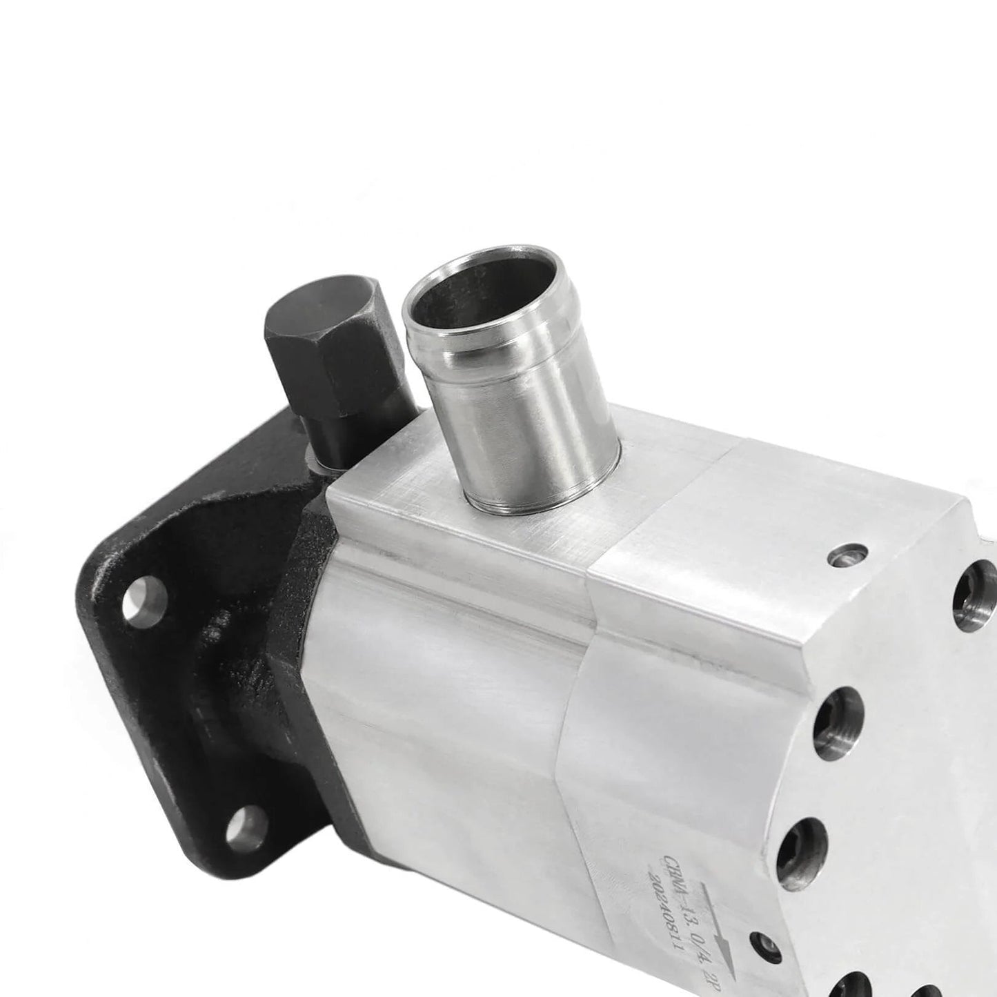 Close-up of 11GPM 2 Stage 3000PSI Hydraulic Log Splitter Pump showing aluminum housing and gear assembly