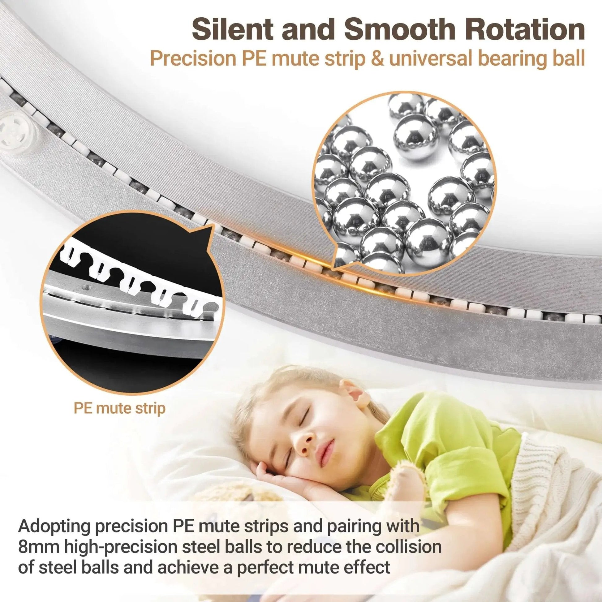 Child sleeping peacefully next to components of 18 Inch Aluminum Alloy Lazy Susan Bearing Rotating Turntable With Non Slip Quiet Metal Bearing Swivel Plate For Dining Room Kitchen And Workshop Heavy Duty 660 Pound Load Capacity Rating