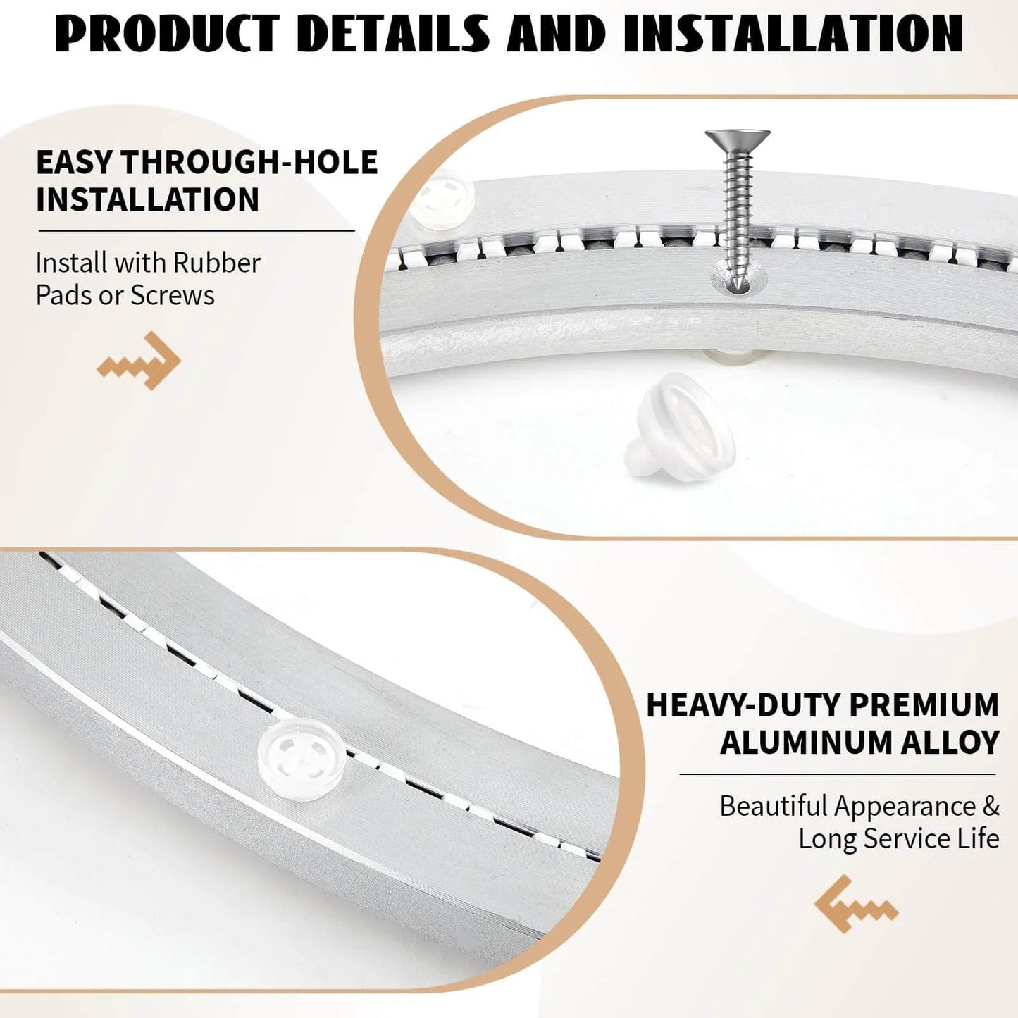 Installation guide for 24 Inch Aluminum Alloy Lazy Susan Turntable Bearing with non slip feet, heavy-duty aluminum alloy, easy install base.