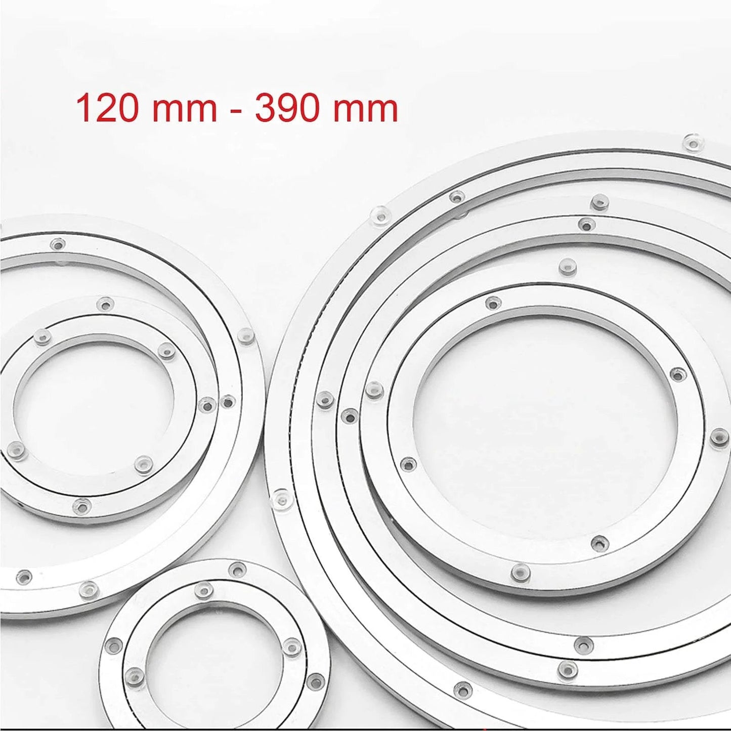 4.7 Inch Aluminum Lazy Susan Turntable Bearing, Heavy Duty Round Rotating Base for Glass Granite or Wood Tables, various sizes shown