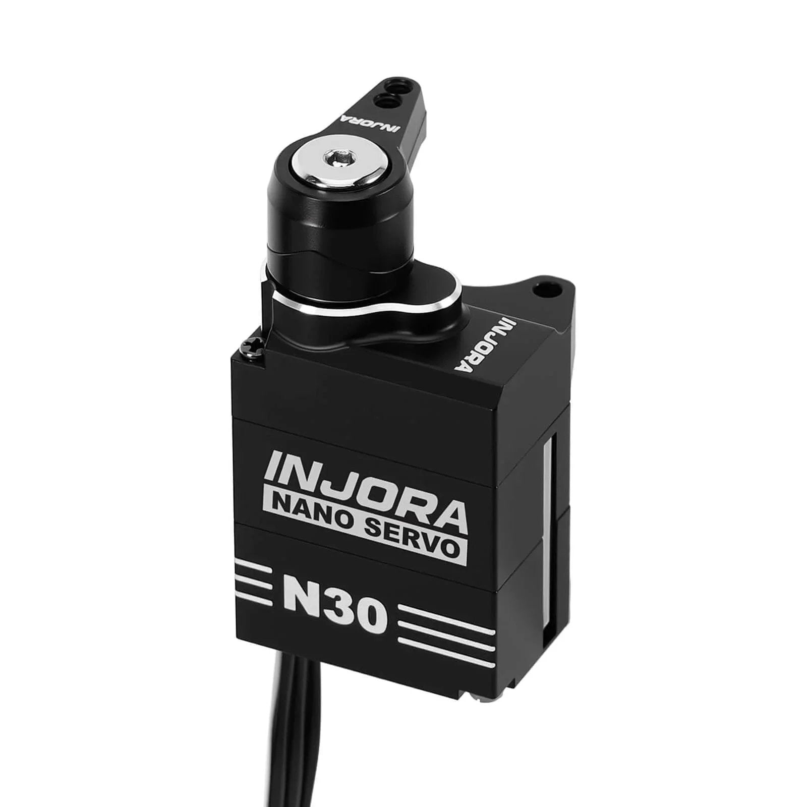 Front view of Aluminum N30 Nano Servo with Servo Saver for 1/30 Axial SCX30, featuring CNC aluminum case and spring saver protection.