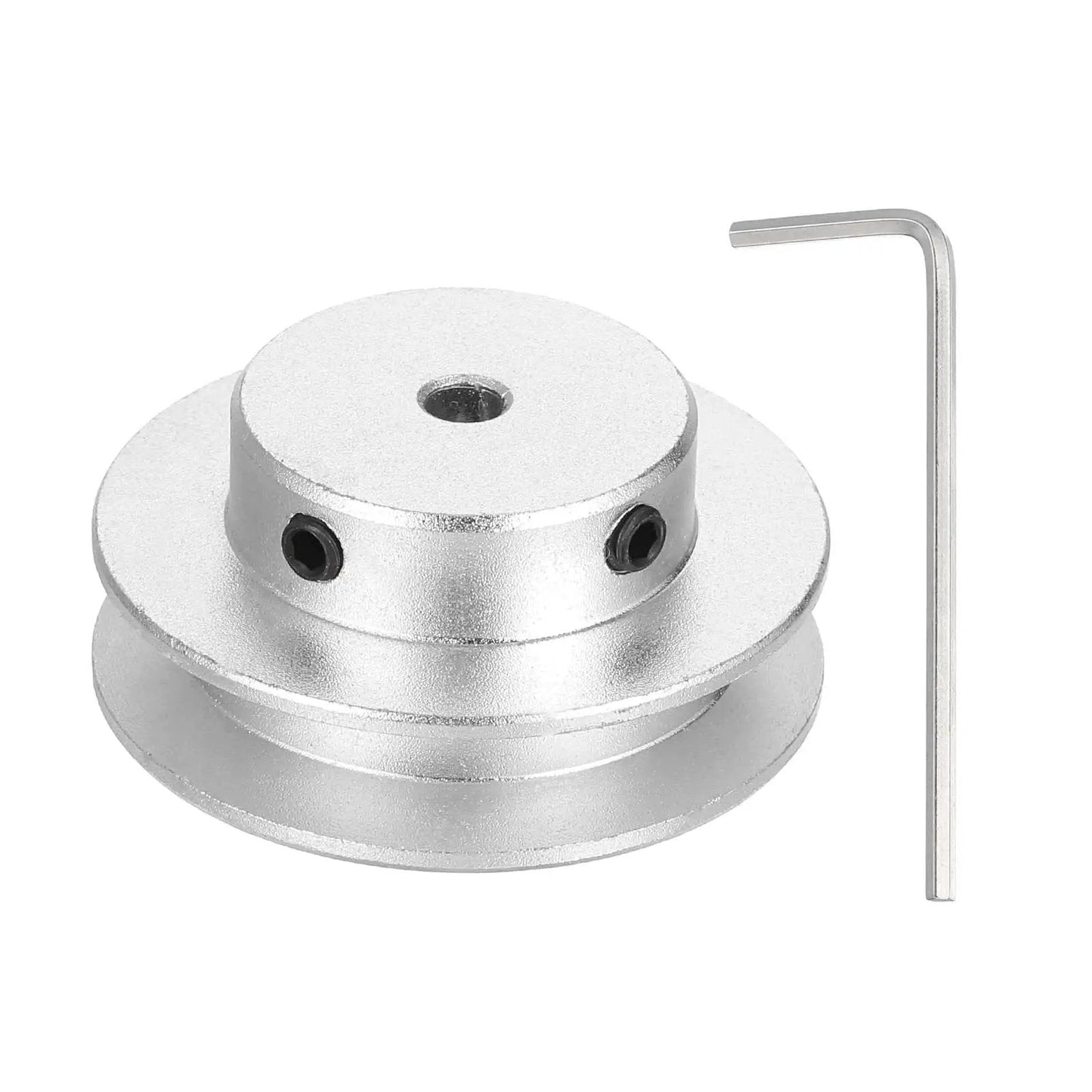 Aluminum single groove pulley for 5-6 mm belts offers smooth power transfer with a 40 mm outer diameter and 4 mm bore, includes hex wrench