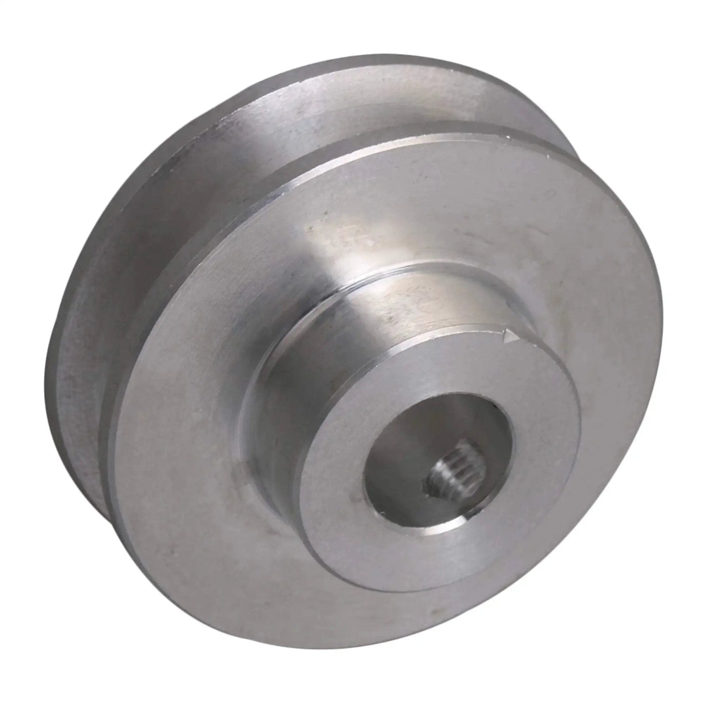 Aluminum Alloy Single Groove Pulley 31x15x8mm with 8mm bore, ideal for 3 to 5mm PU belts, shown in compact belt drive component view.