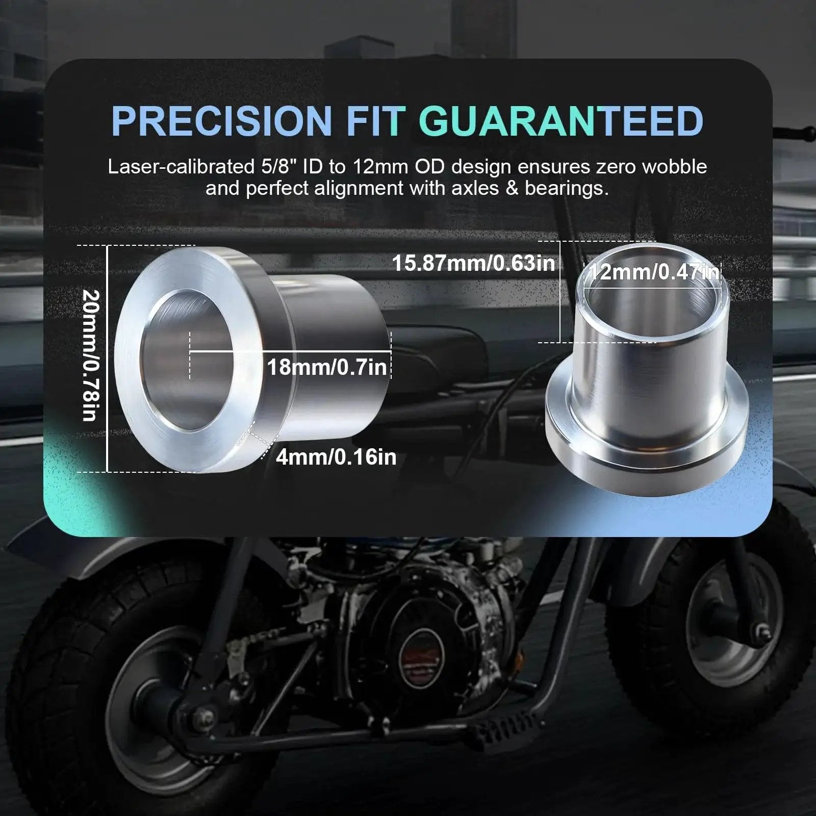 Diagram of Two Pack Five Eighths Inch To 12mm Adapter Sleeve Bearing Reducer Bushing For Mini Bike Axle Aluminum Alloy CNC Machined