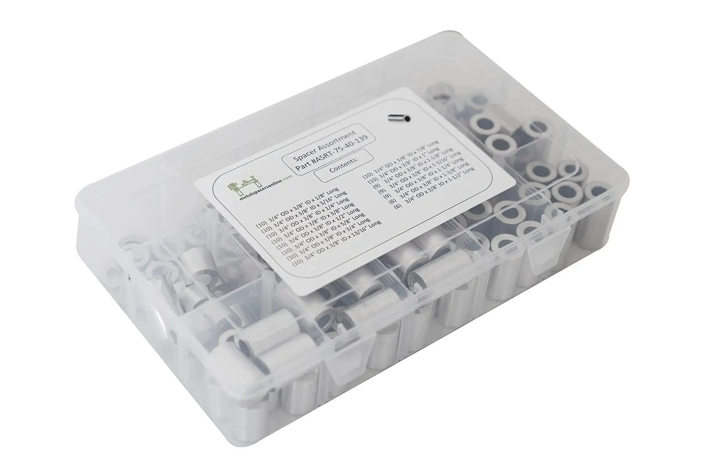 Aluminum Spacer Standoff Bushing Assortment Kit With Three Quarters Inch Outside Diameter And Three Eighths Inch Inside Diameter, 139 Pieces
