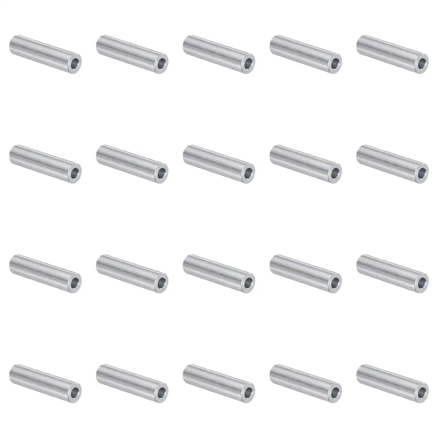 Pro Grade Heavy Duty Aluminum Spacer Set For M5 Screws And Rods, 5mm Bore, 10mm OD, 40mm Length, 20 Pieces, Round Standoff Bushings, Plain Finish
