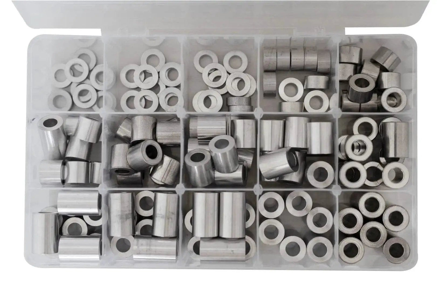 Aluminum Spacer Standoff Bushing Assortment Kit With Three Quarters Inch Outside Diameter And Three Eighths Inch Inside Diameter, 139 Pieces