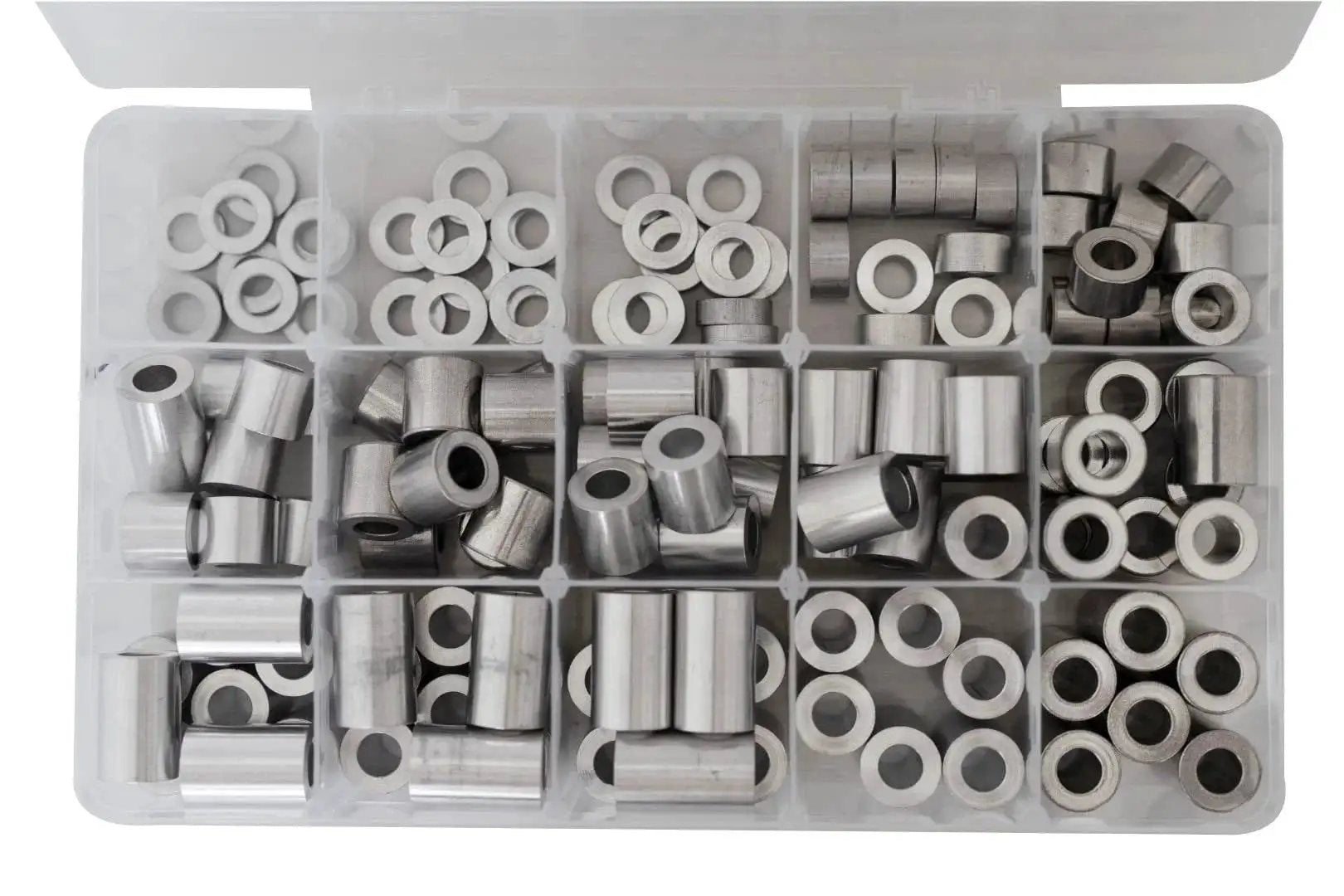 Aluminum Spacer Standoff Bushing Assortment Kit With Three Quarters Inch Outside Diameter And Three Eighths Inch Inside Diameter, 139 Pieces