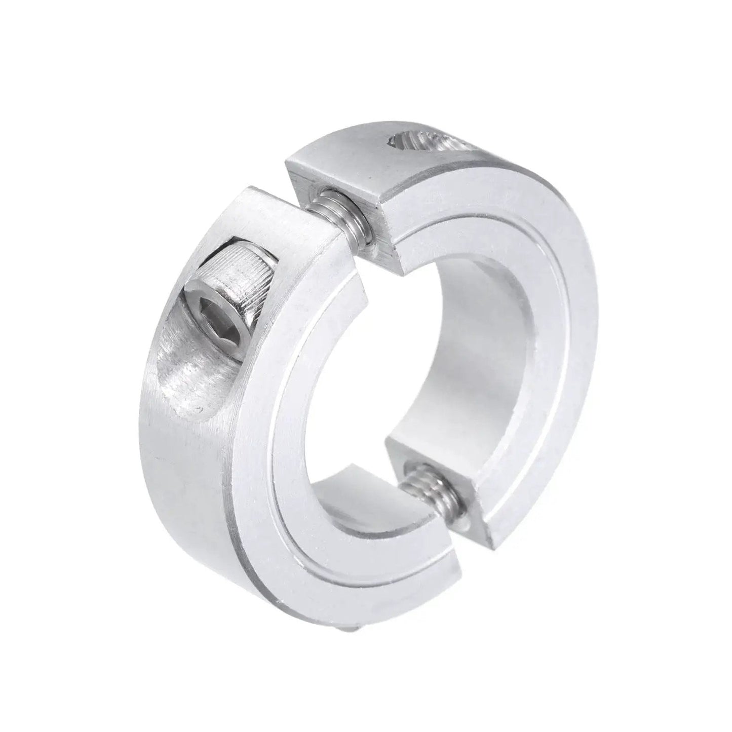 Double Split Shaft Collar Clamp For One Inch Shaft Aluminum Two Piece Clamp Fits 1 Inch Shaft front view showing metallic finish and screws