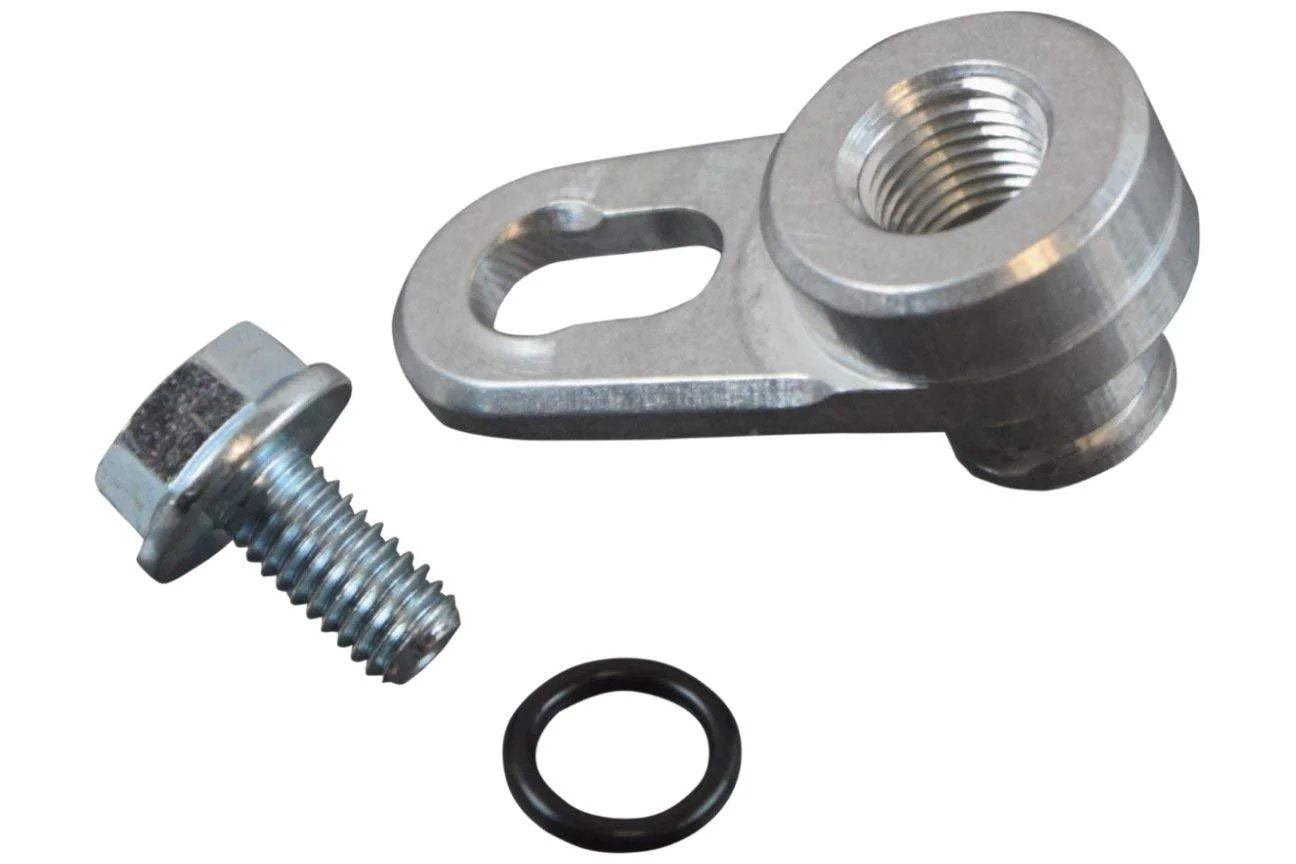 Beefy Aluminum Vacuum Port Hose Adapter for LSA LS9 LT4 LS Superchargers 1 8 NPT Fit Holley High Ram MAP 551387 close-up view with bolt and O-ring.