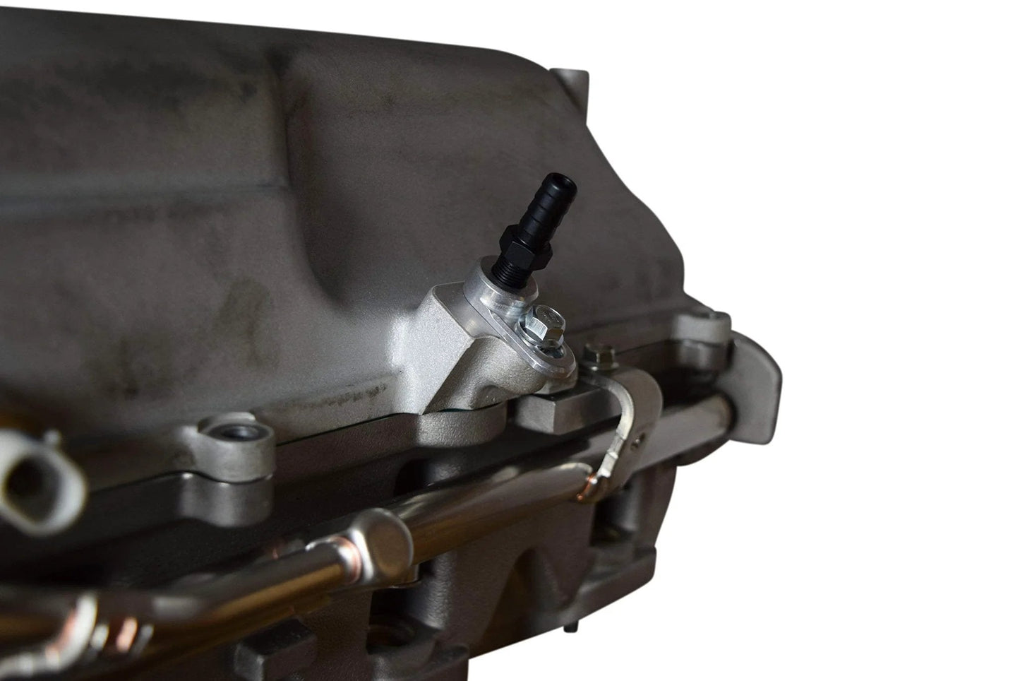 Side view of Beefy Aluminum Vacuum Port Hose Adapter for LSA LS9 LT4 LS Superchargers 1 8 NPT Fit Holley High Ram MAP 551387.