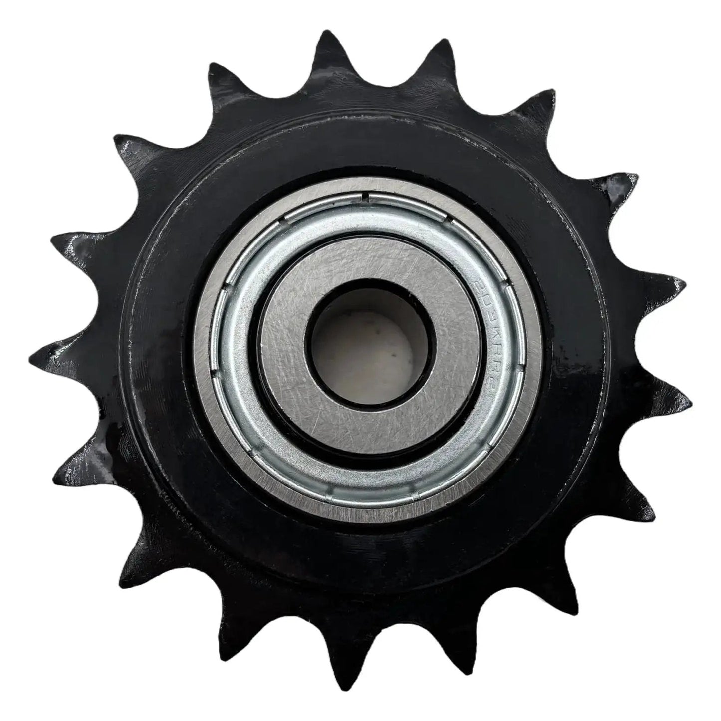 Industrial Grade ANSI 40 Roller Chain Idler Sprocket Type C With Half Inch Bore Seventeen Teeth And Bearing, front view