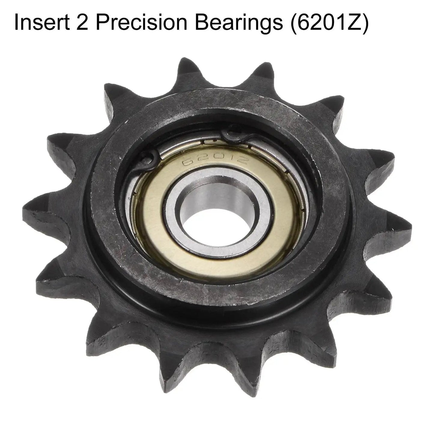 Heavy Duty Roller Chain Idler Sprocket Set For ANSI 40 DIN 08A Chains, 14 Tooth, precision bearing close-up view
