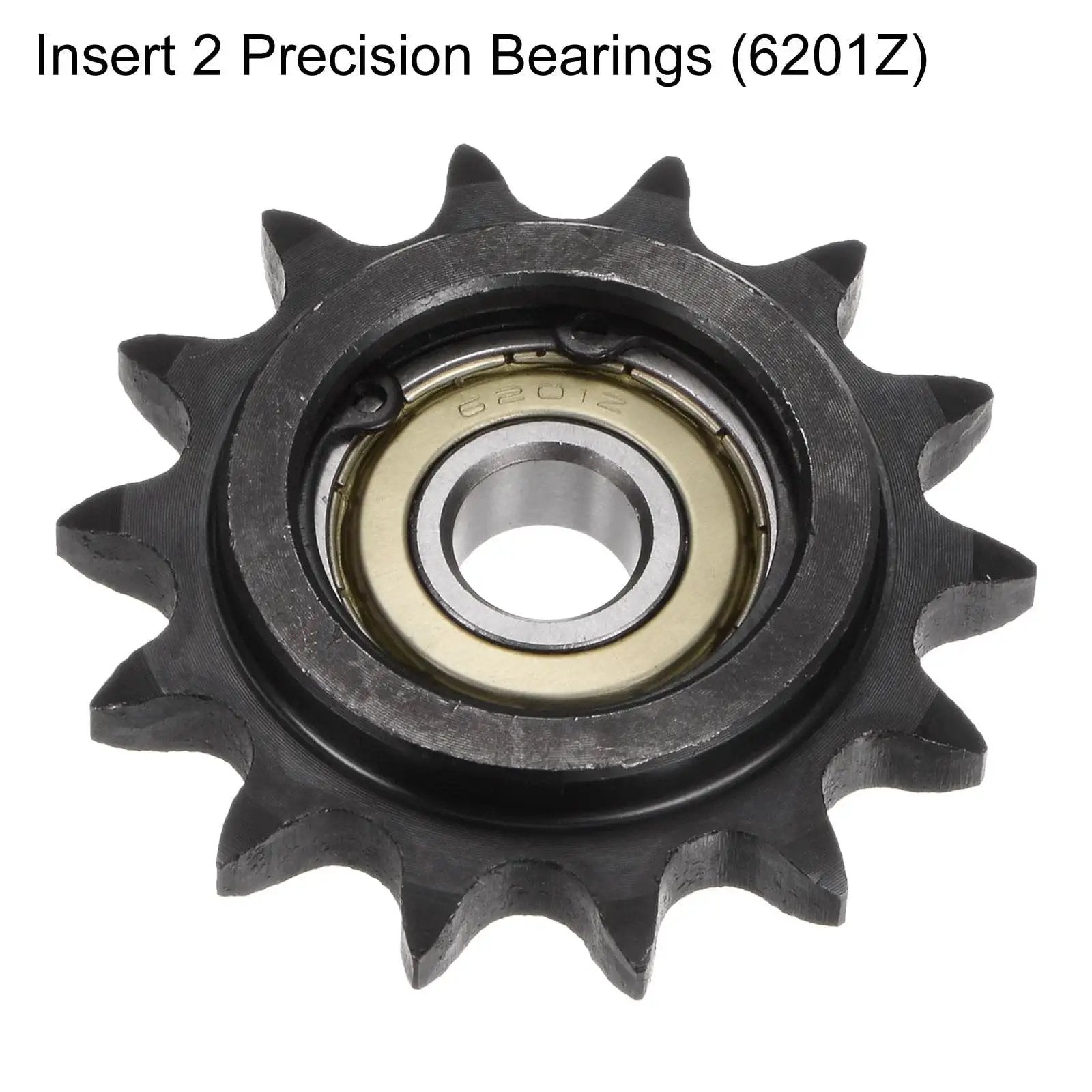 Heavy Duty Roller Chain Idler Sprocket Set For ANSI 40 DIN 08A Chains, 14 Tooth, precision bearing close-up view