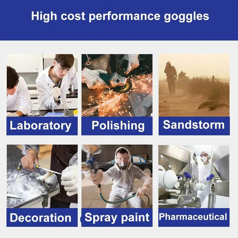 Uses for anti fog safety goggles: laboratory, polishing, sandstorm, decoration, spray paint, pharmaceutical.