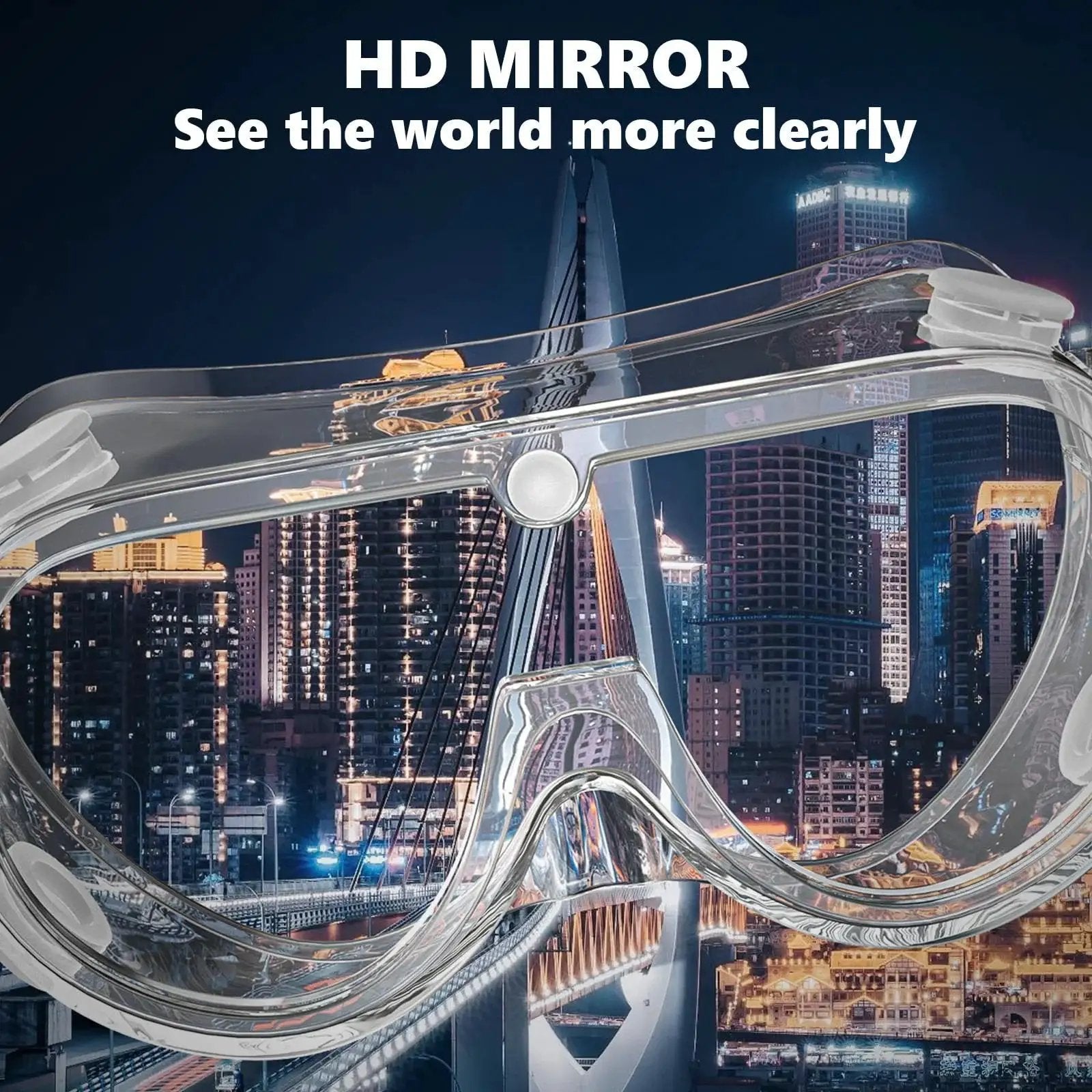 Anti Fog Safety Goggles With Wide Vision Lens For Chemical Splash over cityscape backdrop